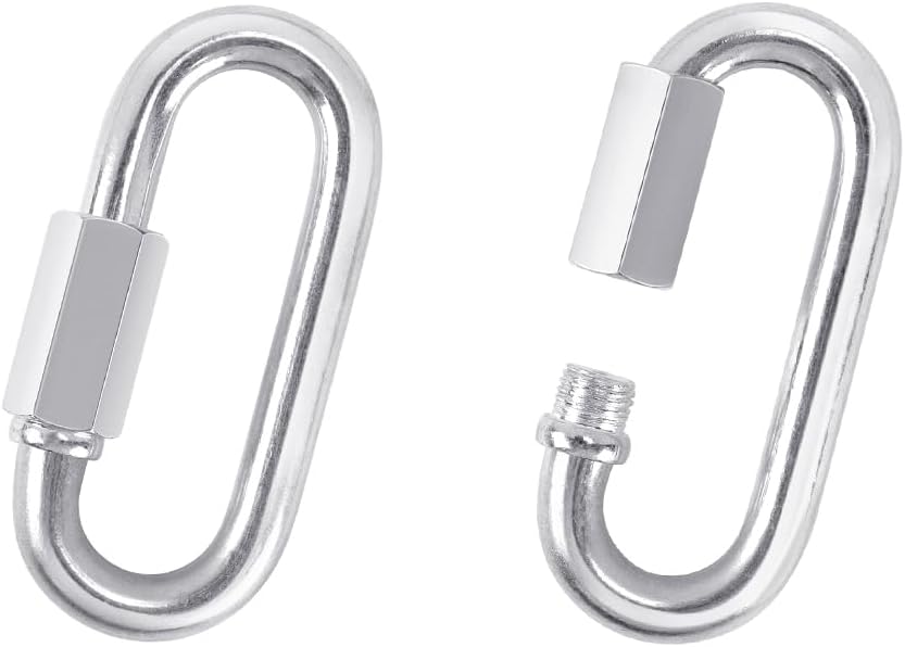 2 Pack M5 D-Shape Silver Steel Quick Link Carabiner, Chain Hooks for Outdoor Traveling Equipment, Connecting Hammock M5-1.9 Inch / 4.8 cm