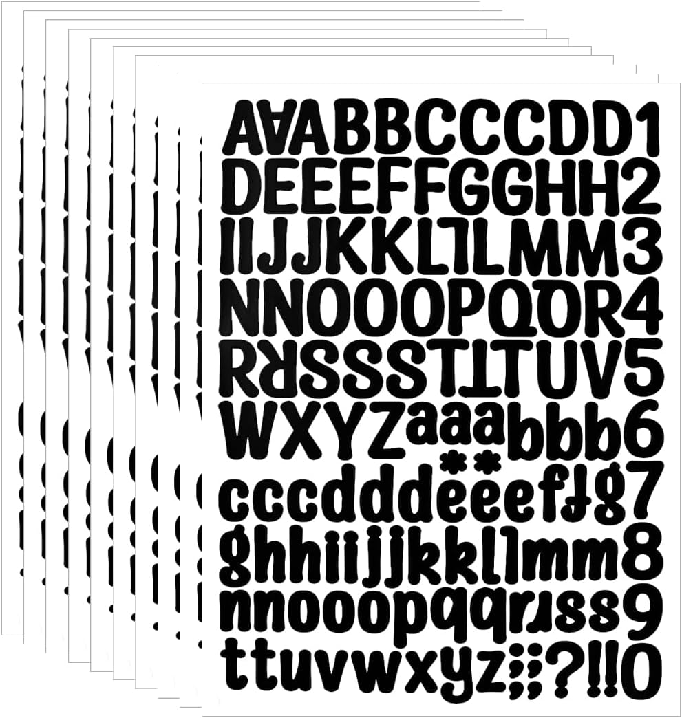 1260 Pieces 10 Sheets A4 Vinyl Letter Sticker, Self Adhesive Letters Numbers Mailbox Numbers Sticker for Signs, Window, Mailbox, Door Black,1 Inch