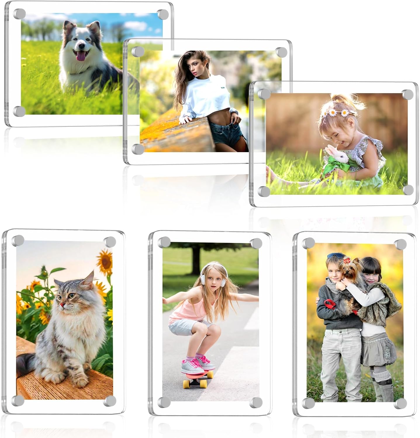 Magnetic Picture Frames for Refrigerator, 2.36 x 3.54 Inch Mini Fridge Magnetic Photo Frame, Double Sided Magnet Acrylic Picture Frame for Fridge/Locker 6Pack