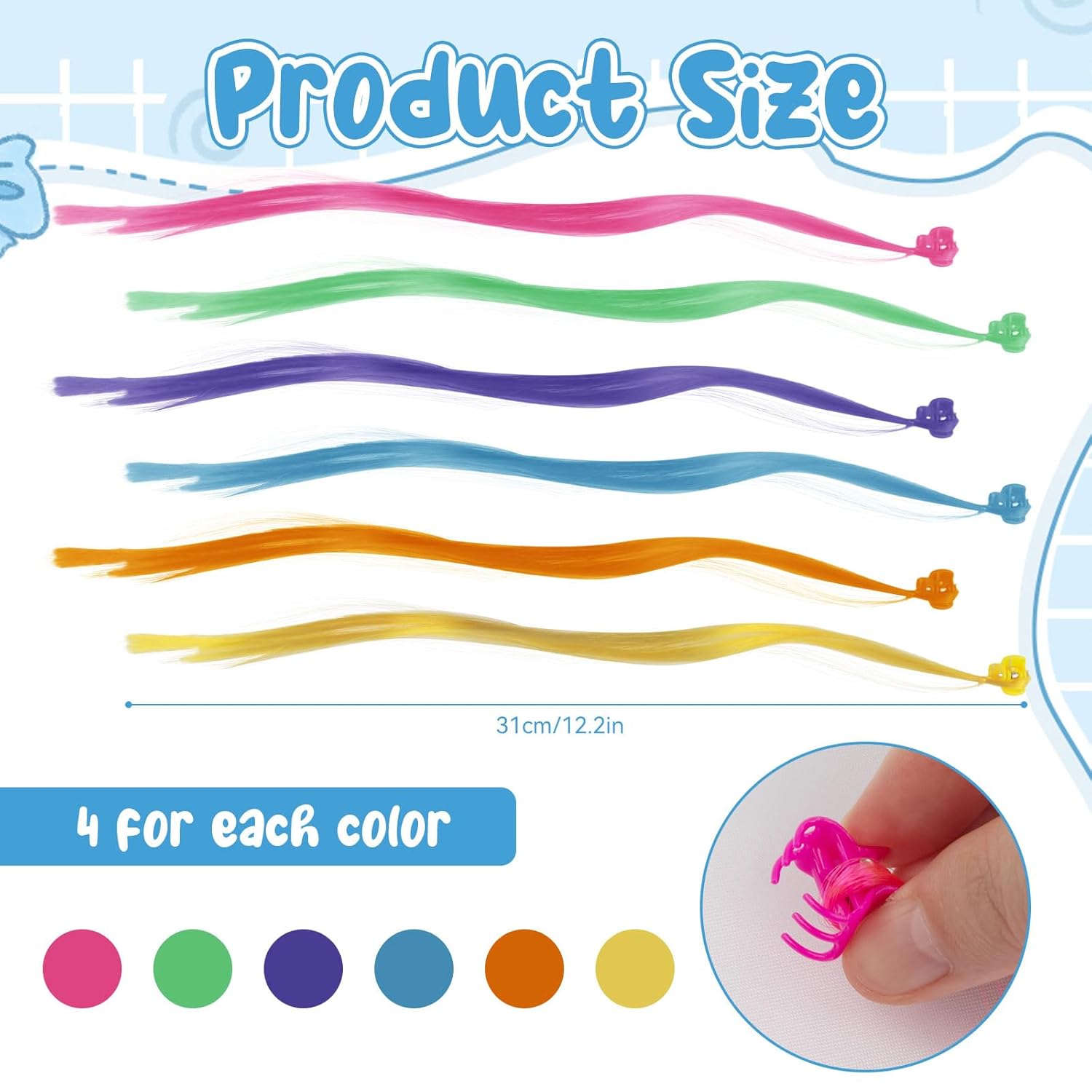 24PCS Colored Hair Extensions for Girls Colorful Hair Accessories for Girls Clip in Rainbow Hair Clips Extension for Girl Ponytails Accessories,Suitable For girl 18+age