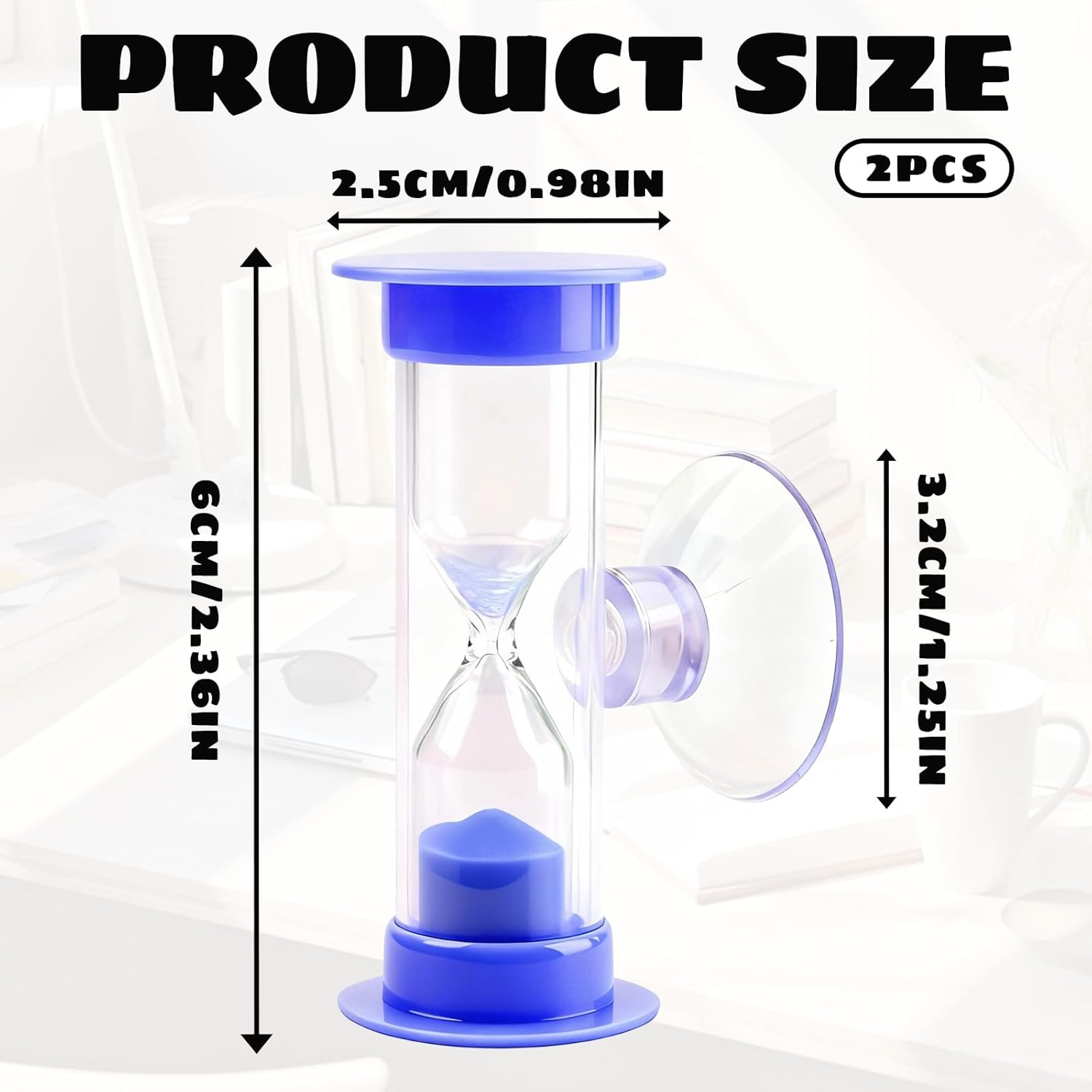 2-Pack 2 Minute Hourglass Sand Timer with Suction Cup - Unbreakable Sucker Sand Clock Timer 2 min -Plastic Mini Sand Watch -Reminde Kids Brushing Time