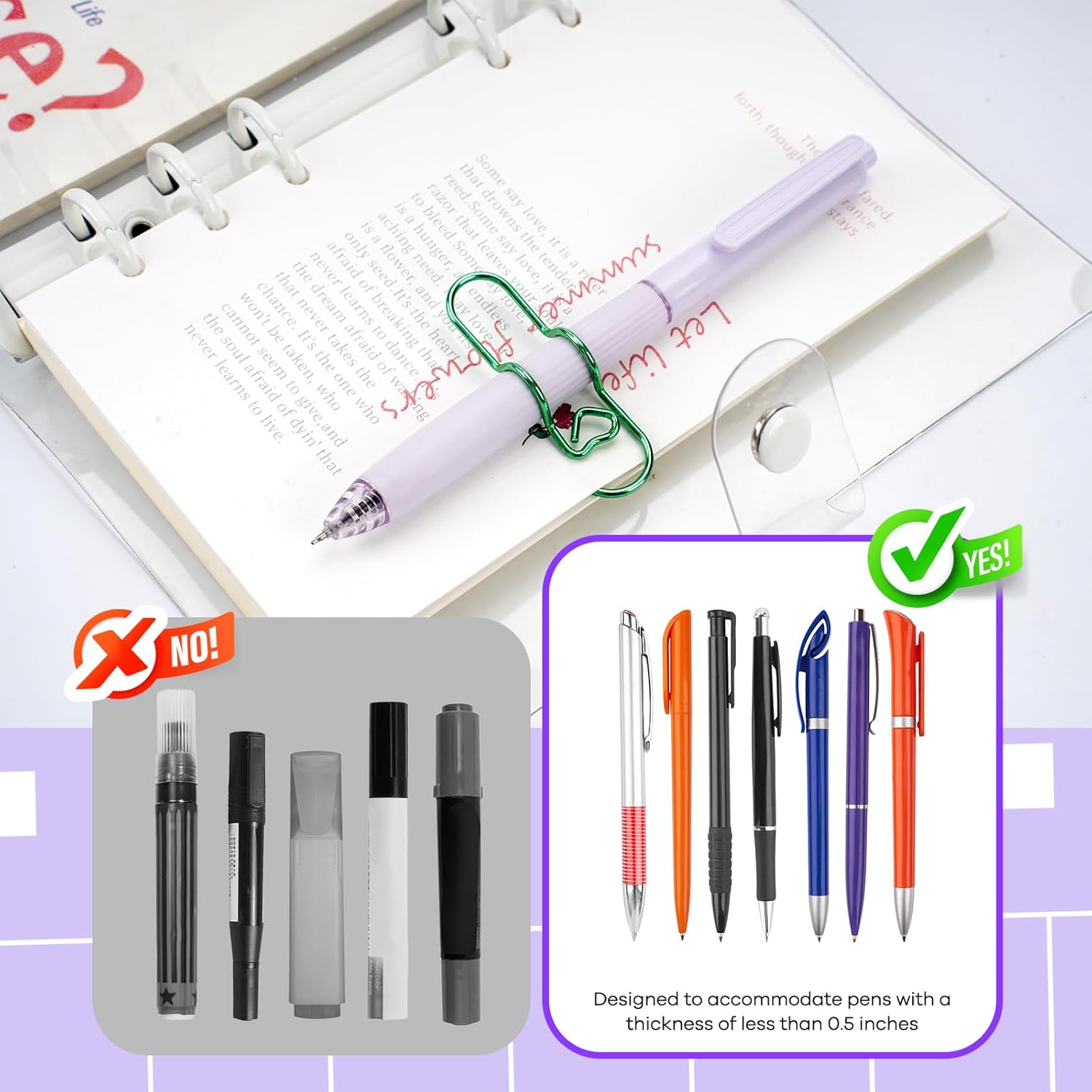 Paper Clip Pen Holder, Metal Pen Clips for Notebook - 8 Pcs Colorful Pen Clip Holder Planner Accessories, Colorful Cute Pen Clips Only for Pens with a Thickness of Less Than 0.5 Inches