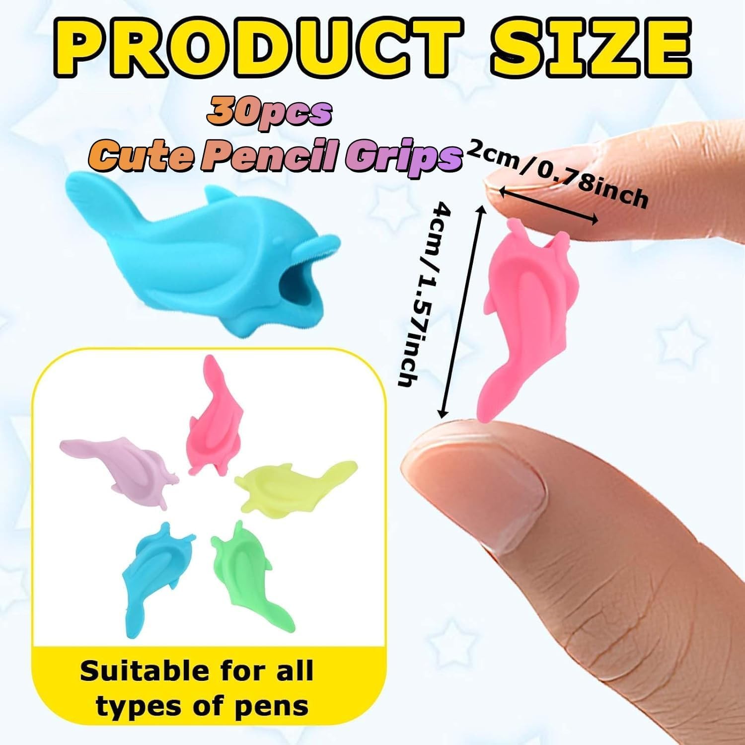 14-Pack Pencil Grips for Handwriting - 2Style 4Pcs Pen Grips w/Cushion & 10Pcs Cute Dolphin Pencil Grip - Writing Posture Correction Writting Aids for Adults,18+Age