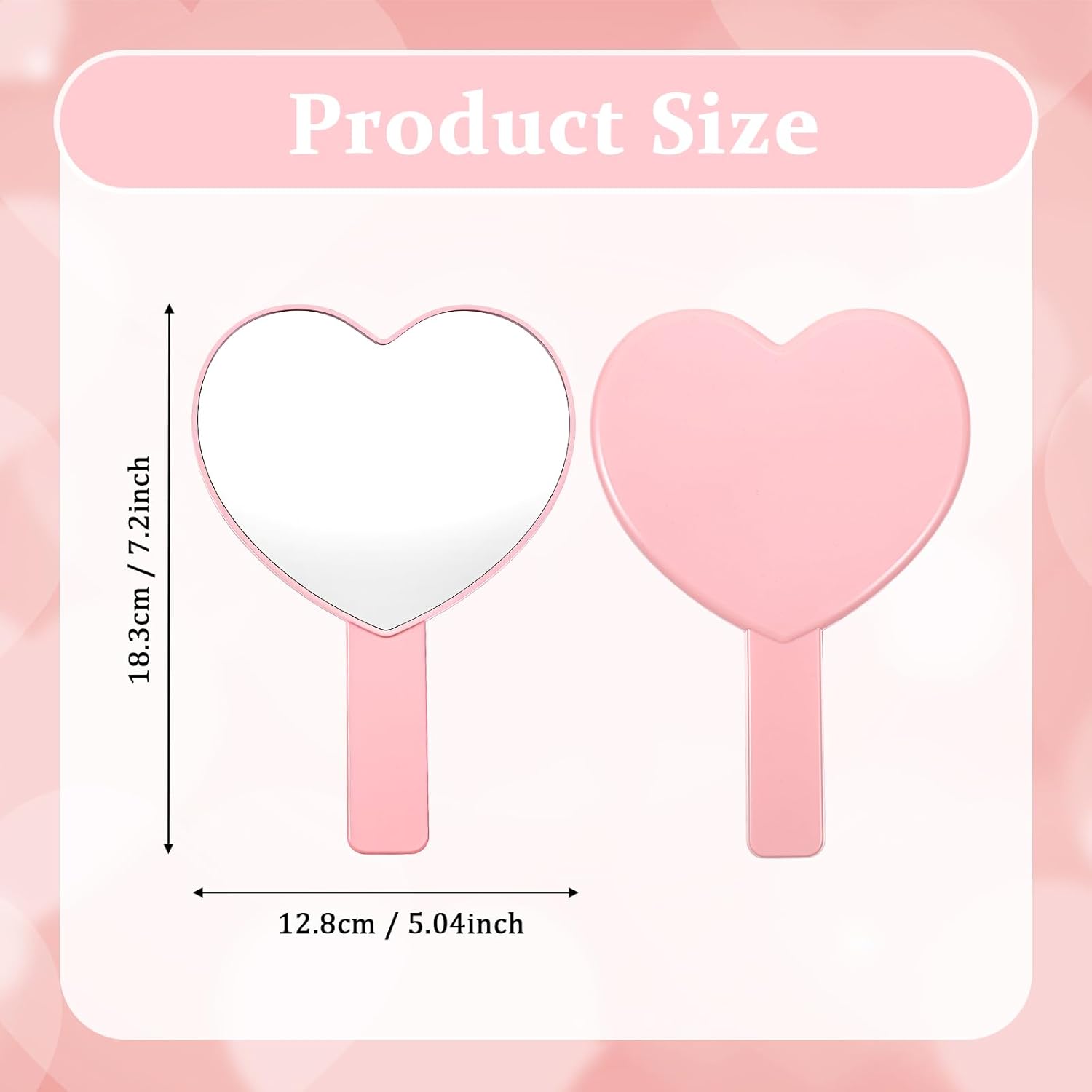Heart Shaped Small Handheld Mirror,Handheld Eyelash Mirror Cosmetic Hand Mirrors with Handle for Portable Travel for Women Girls Pink