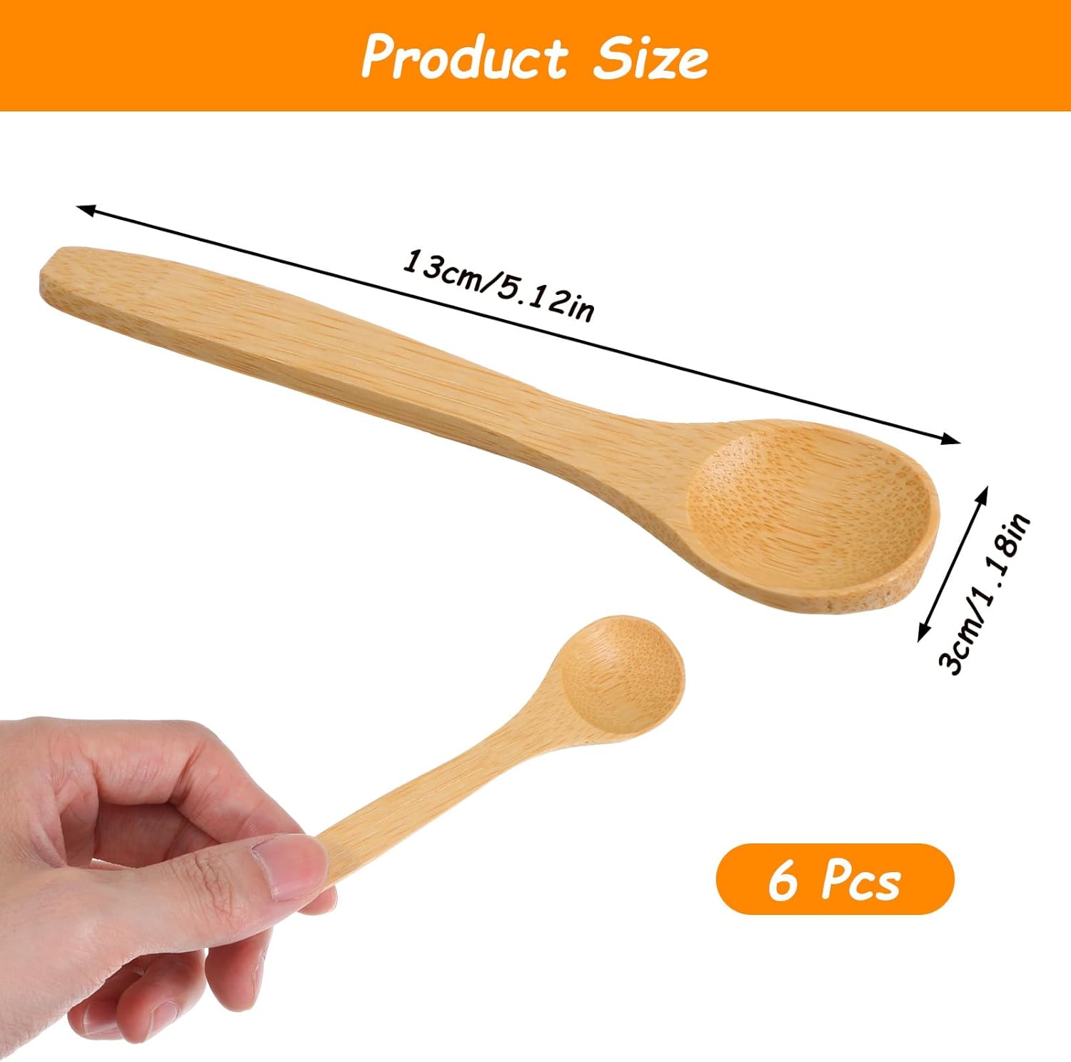 6PCS Bamboo Spoons, Mini Wooden Spoons 5.12 Inch, Multi-purpose Small Teaspoons for Condiments Spices Honey Ice Cream Coffee Kitchen & Serving Utensils