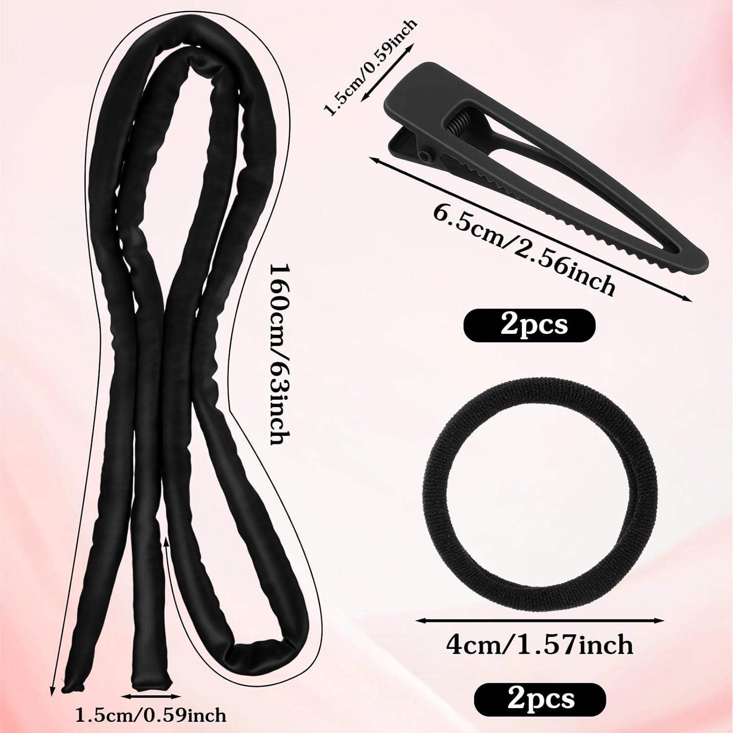 Extended Heatless Curls for Women, 63Inch No Heat Curls Overnight Headband for Long & Short Hair Soft Sleeping Curler, Flexible Creates Wavy Hair Without Damage Black