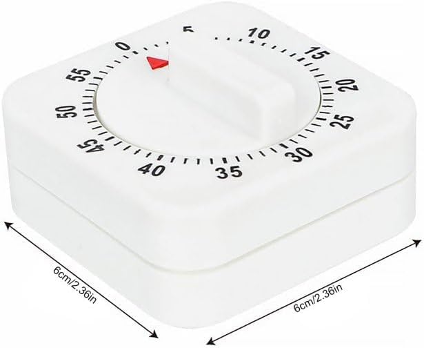 White Timer Clock Square 60-Minute Mechanical Kitchen Timer Wind up Visual Cooking Clock with Loud Alarm No Batteries Required Ideal for Cooking Baking and Kitchen