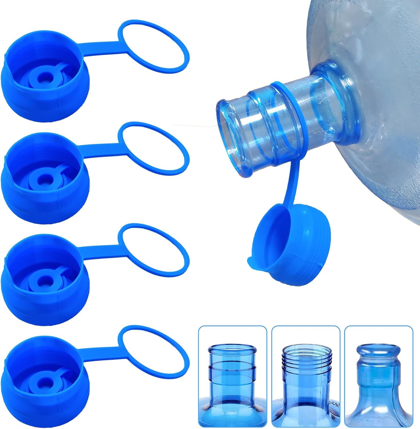 3 & 5 Gallon Water Jug Cap Reusable, Food Grade Silicone Replacement Gallon Caps for 55mm Standard/Screw/Crown Tops Water Bottle and Water Dispensers, Non-Spill Lids for Anti-Splash, Leak Free 3PCS