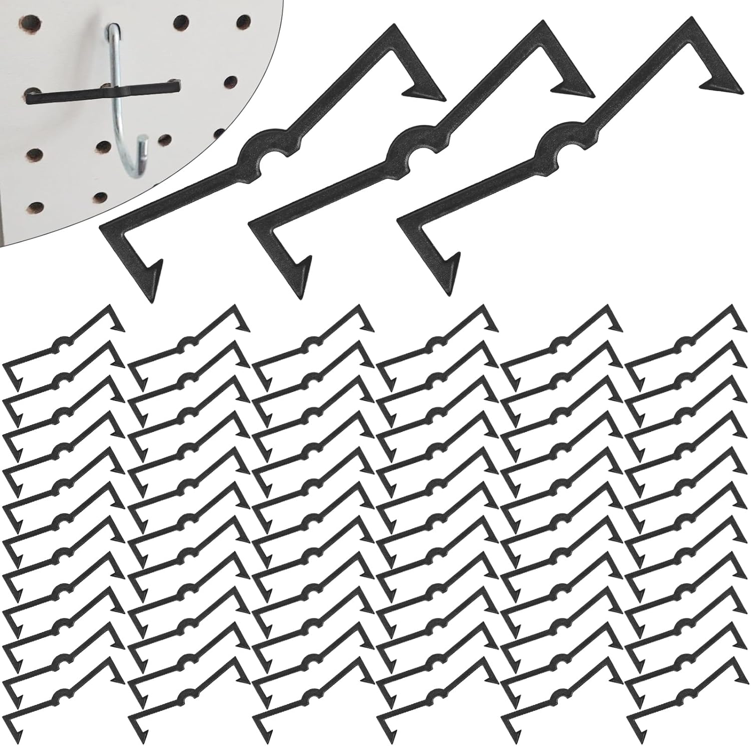 Black Peg Locks Plastic Pegboard Hook Locks Pegboard Display Hook Organizer Fixer Peg Board Hook Clip Retainers Pegboard Hook Organizer for Standard 1/4" and 1/8" Pegboard 60Pcs