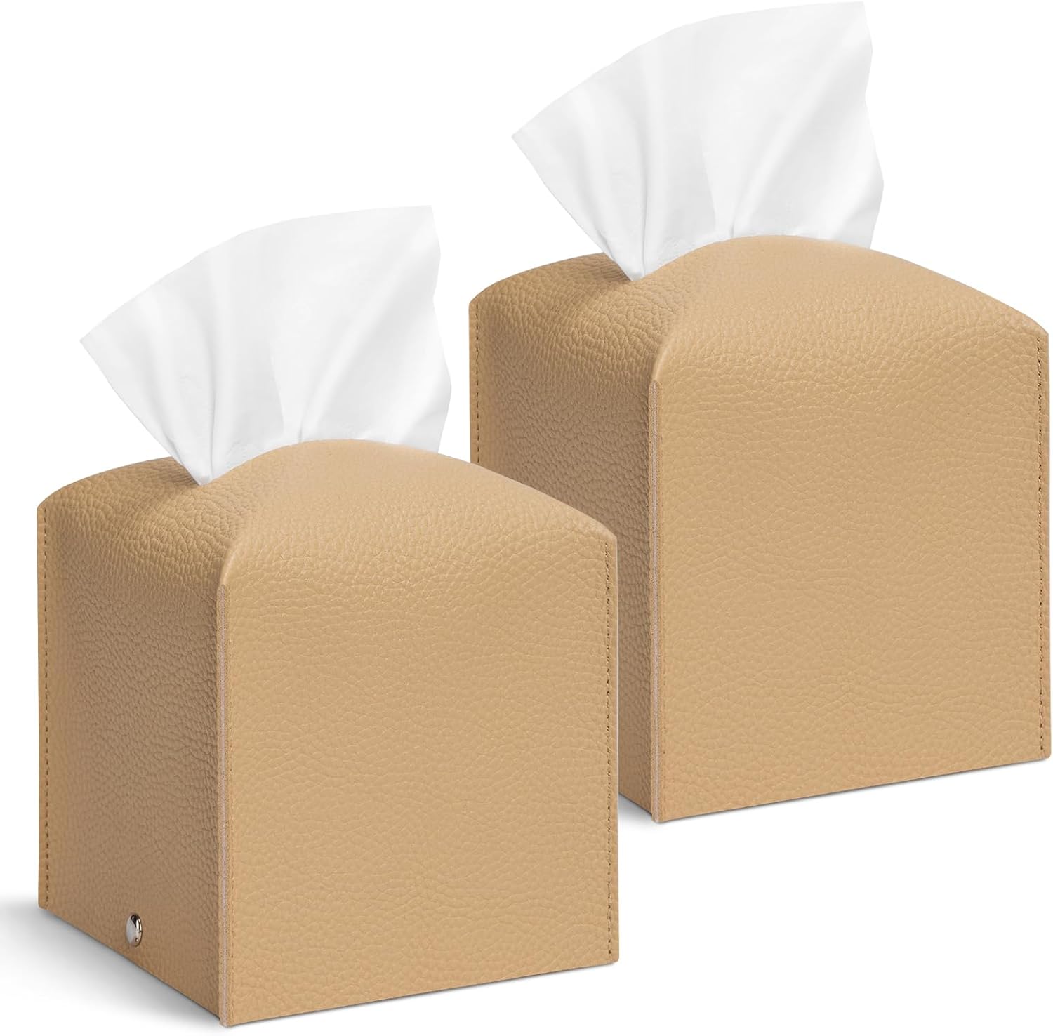 2 Pcs Square Cream Tissue Box Cover PU Leather Decorative Tissue Organizer Dispenser Holder for Bathroom, Desk, Home, Car, Office, 5.12" X 5.12" X 5.12"