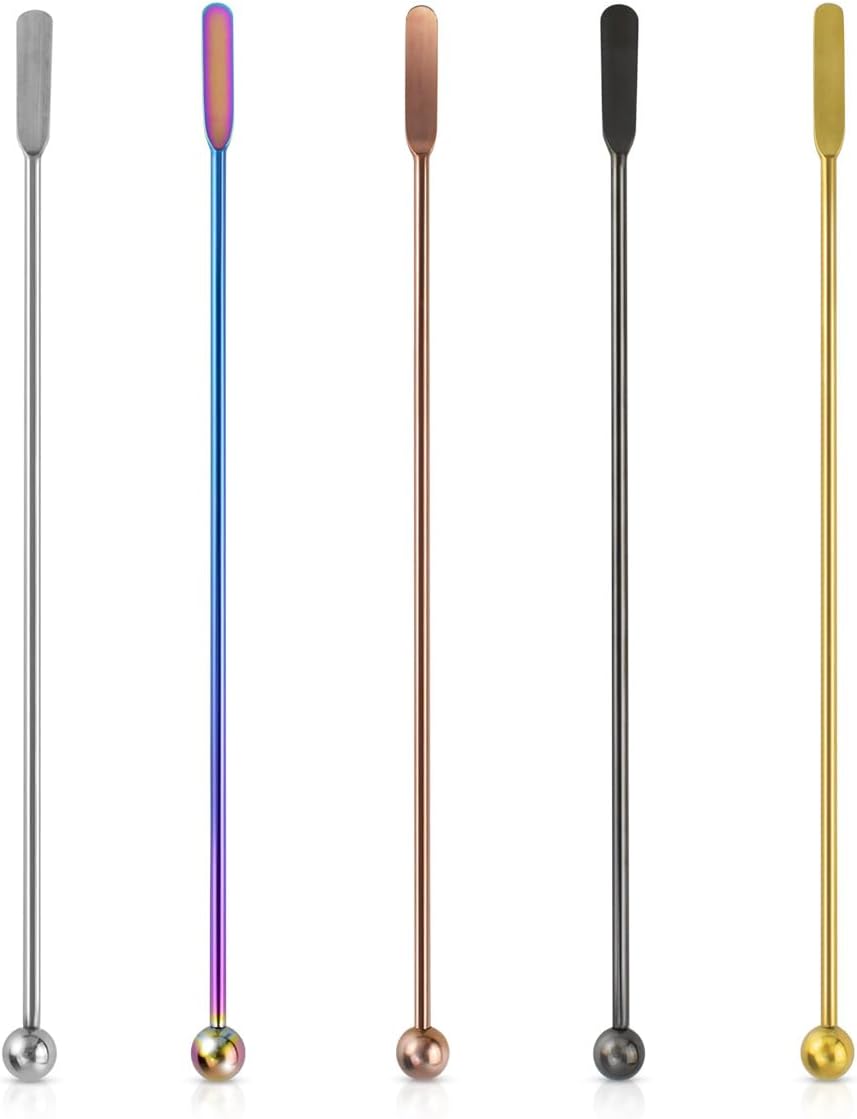 Coffee Stick Stainless Steel Swizzle Reusable Metal Stir Sticks Cocktail Drink Stirrer Spoon Beverage Stirrers with Small Rectangular Paddles Stirring Bar Set 7.73inch long