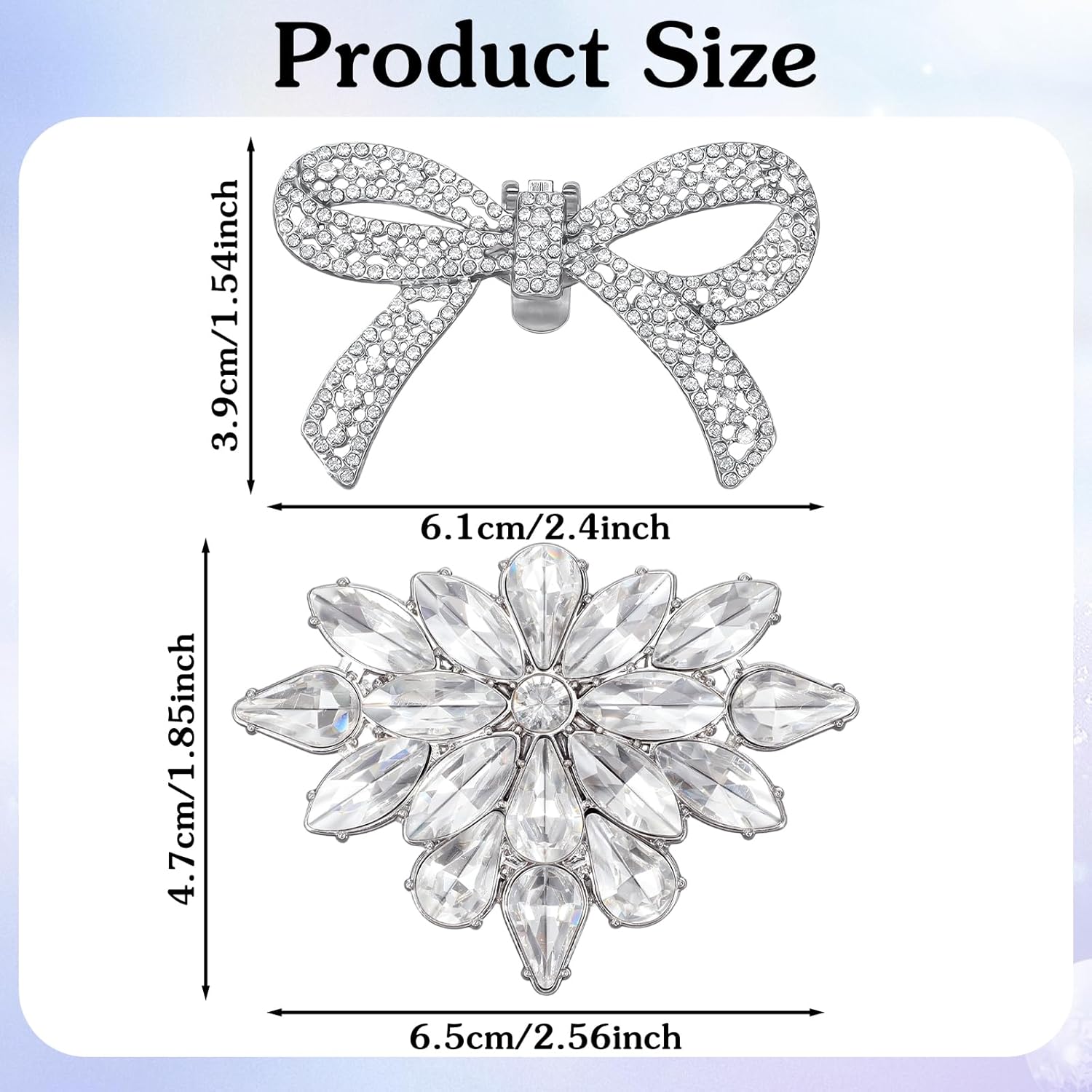 2 Pairs Rhinestone Shoe Clips for Women Dress Shoes, Bow Flower Brilliant Crystal Shoe Decor, DIY Shoes Detachable Buckle Wedding Party Accessories Mother Gifts Sliver