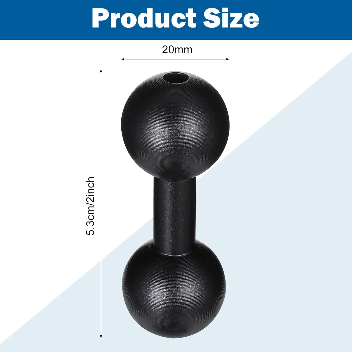 20mm to 20mm Ball Mount Arm, Black Aluminum Alloy Ball Adapter Double Balls Mount Extension Connector for Secure Attachment for Mounting Arm with 20 mm Connections Compatible with 20 mm Mounting Arms