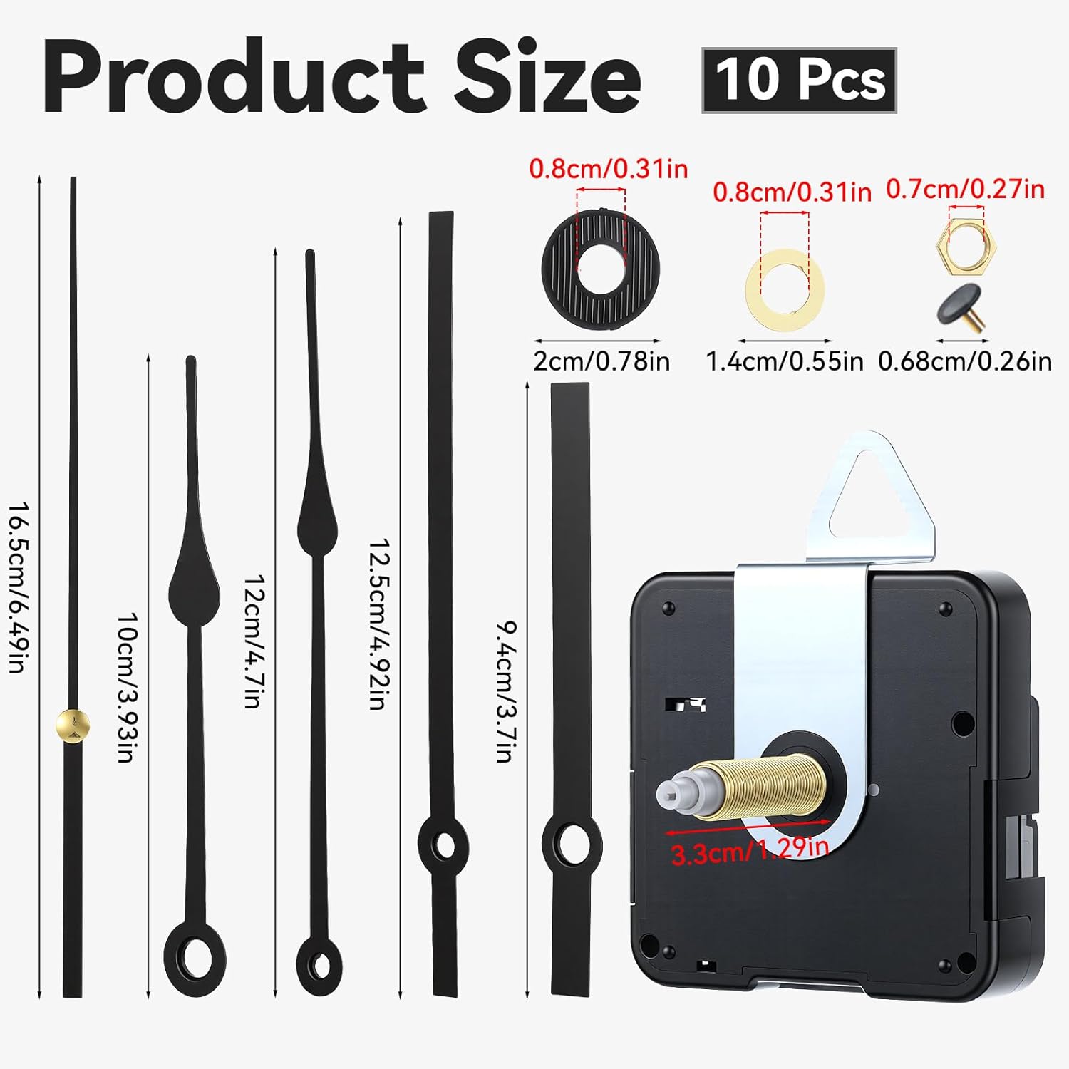 Long Shaft Clock Mechanism 31 mm Long Shaft Clock Movement Replacement, DIY Wall Clocks Movement Mechanism Clocks Repair Kit for DIY Repair with 2 Pairs Pointer Hands, Silent Sweep Seconds Movements