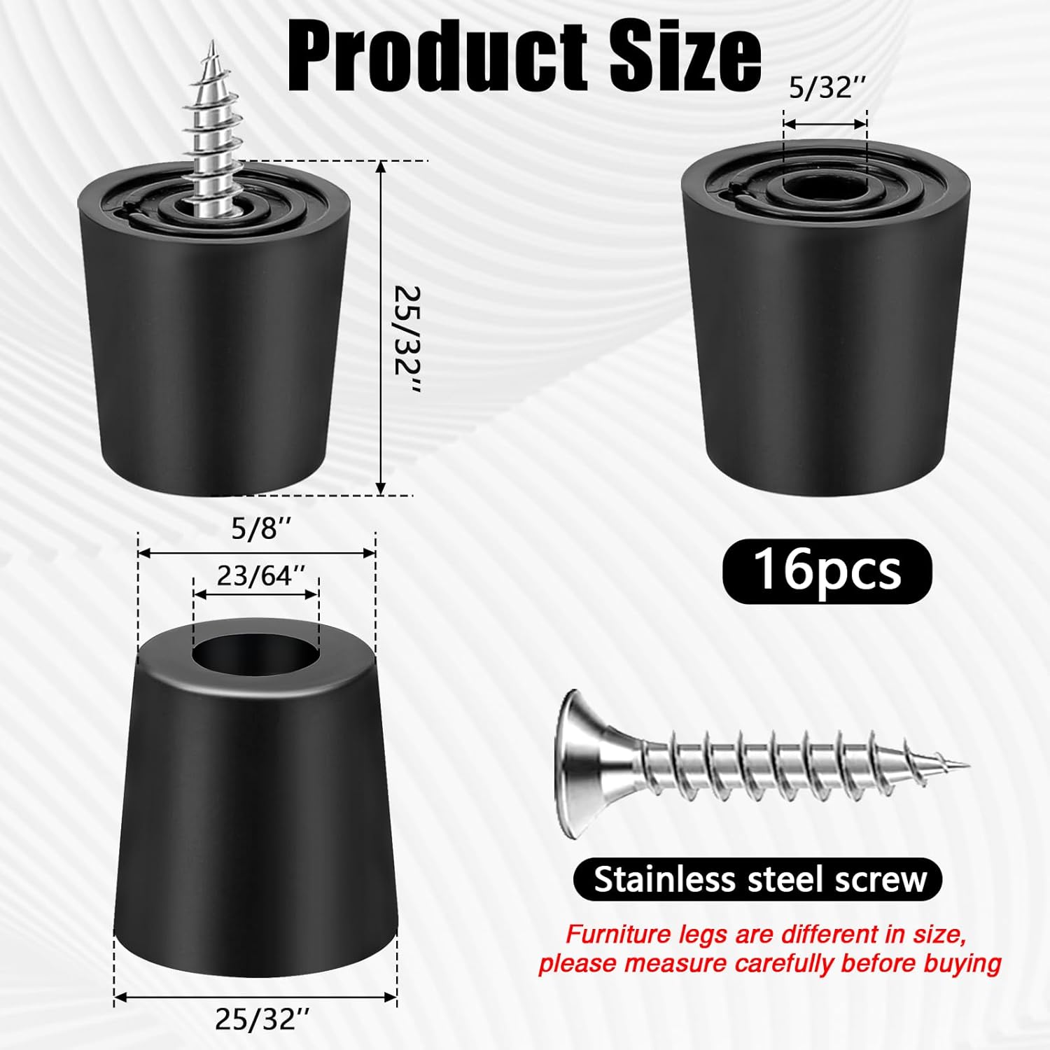 16 Pack Rubber Cutting Board Feet Non Slip Screw On Rubber Feet for Cutting Board with Stainless Screws Small Bumper Pads for Electronics, Furniture, Wood Stool, Table Leg, 3/4" W x 25/32" H