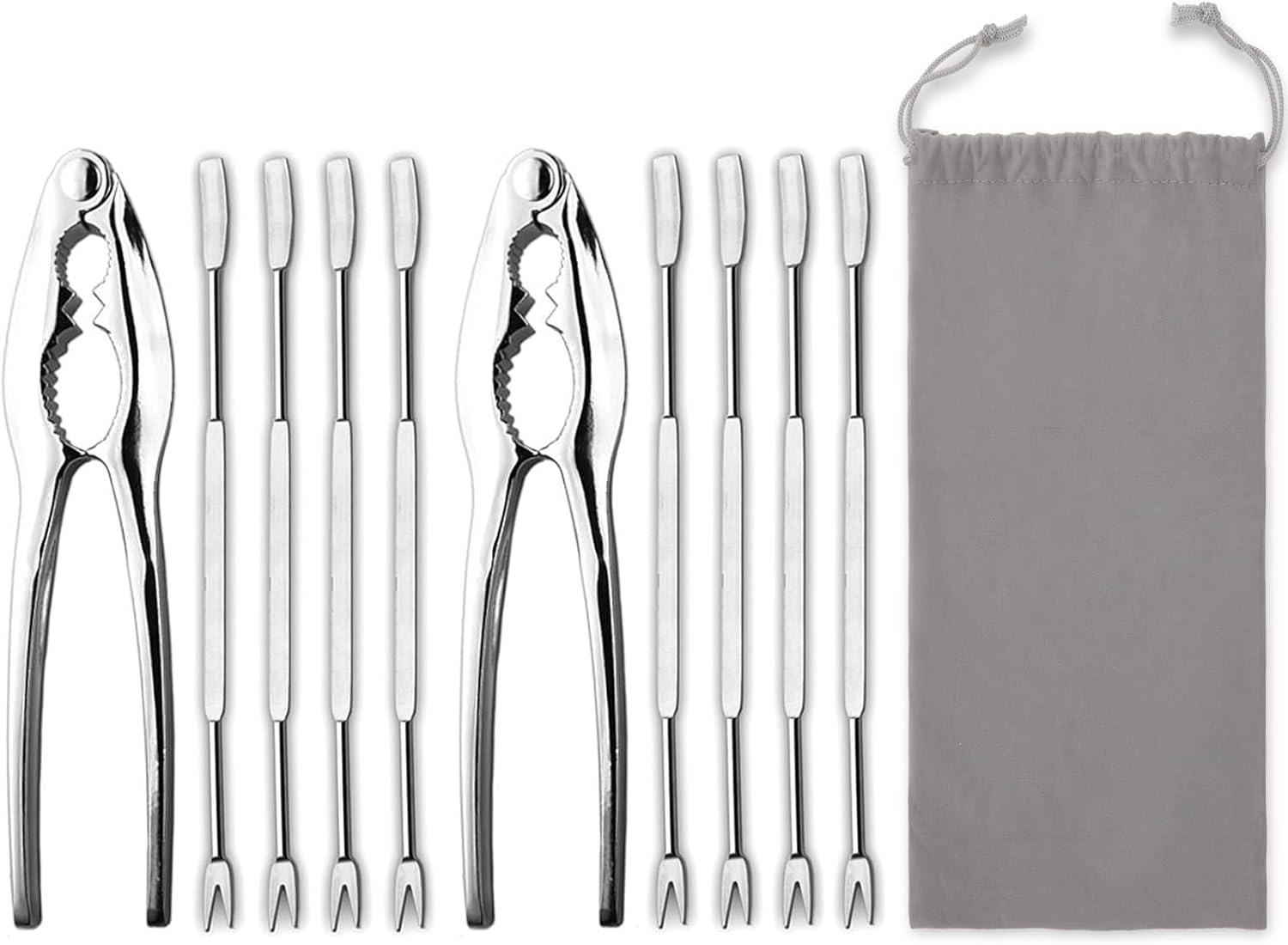 Lobster Crackers and Picks Set, 10-Piece Crab Leg Cracker Tools - Stainless Steel Seafood Crackers & Forks Nut Cracker Set - Dishwasher Safe