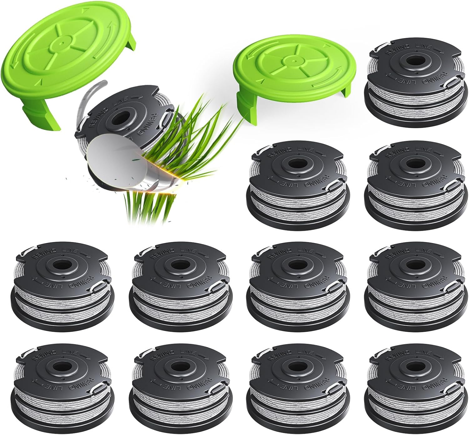 14 Pack Replacement Spool for Greenworks Weed Eater, 0.065" 18ft Dual Line String Trimmer Line Spool 2900719 Compatible with Greenworks Cordless Trimmer 12 Line Spools+2 Cap