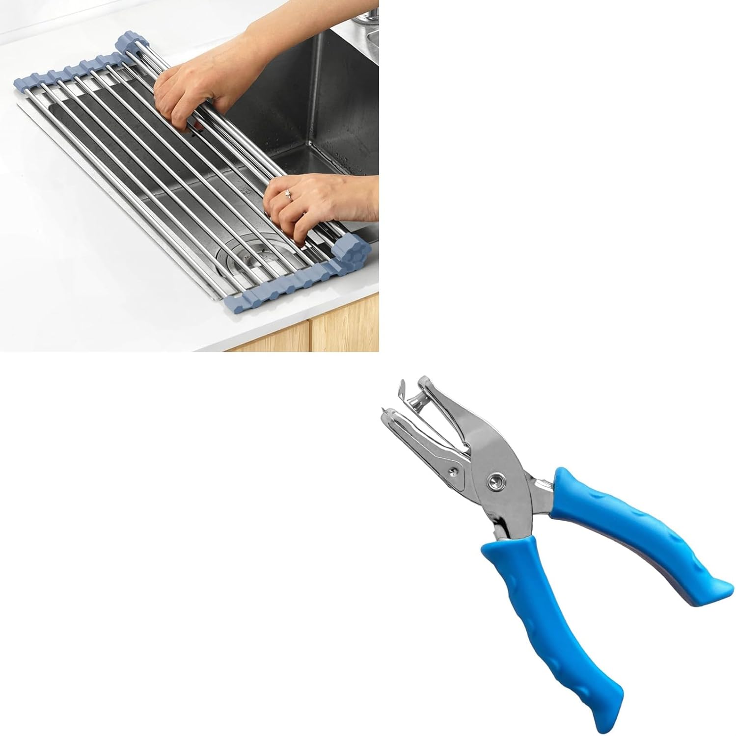Over The Sink Dish Drying Rack,Foldable Dish Drainer, Gray + Craft Hole Punch, Kids Hole Punch, Earring Punch Card Tool, Handheld Hole Puncher.