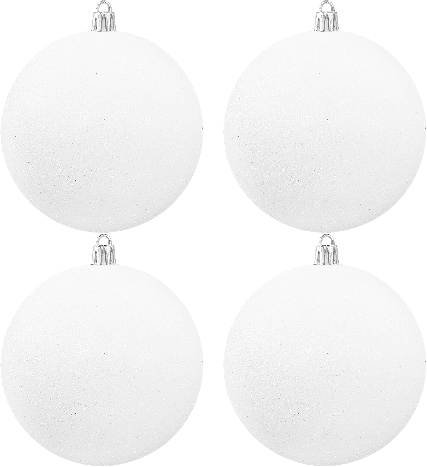 Large 4 in White Glitter Christmas Ornament Balls 4 Pcs ,Xmas Sequin Christmas Ball,White Sparkly Hanging Ball Ornament for Tree Home Wedding Party Decor,Winter Theme Tree Decoration