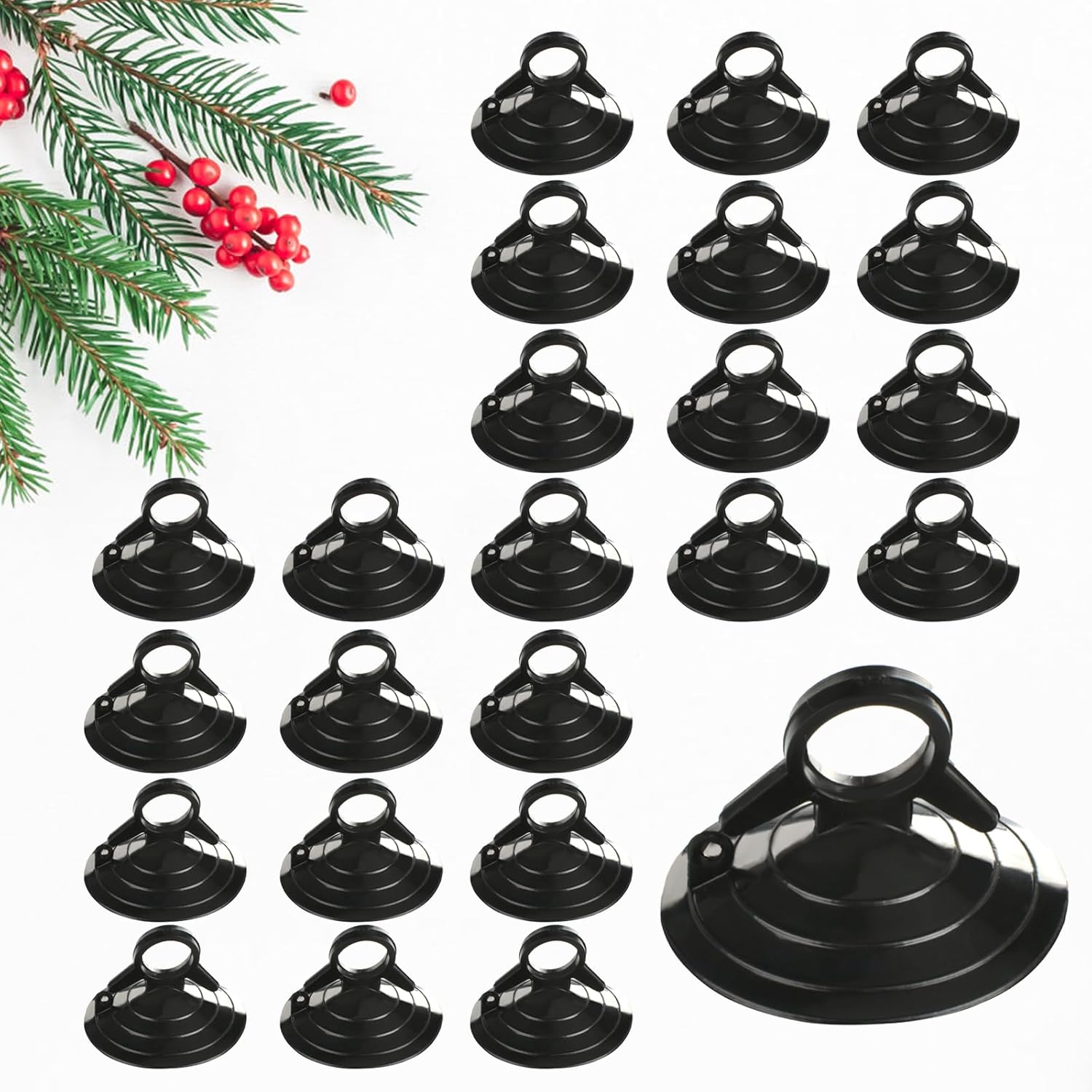 Suction Cups with Loops 24Pcs Window Suckers with Ring Car Glass Windshield Sunshade Suction Cups Aquarium Heater Suction Cups Glass Suction Pads for Seasonal Xmas Decorations Black