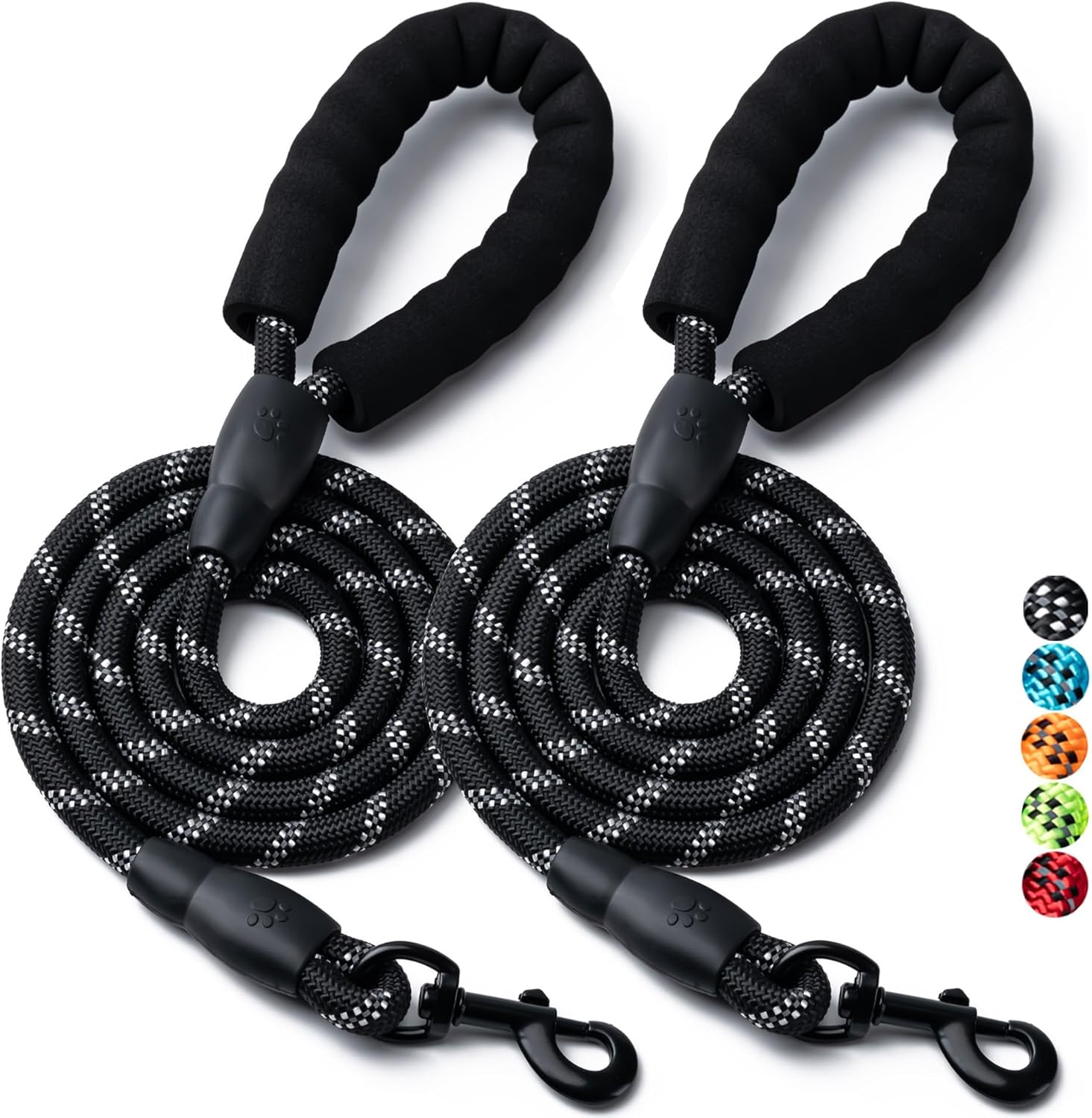 2 Pack Dog Leash, 4/5//6 FT Heavy Duty Nyl Rope Pet Leashes with Comfortable Padded Handle, Reflective Dog Leashes for Small Medium and Large Dogs 5FT-1/2,Black/Black
