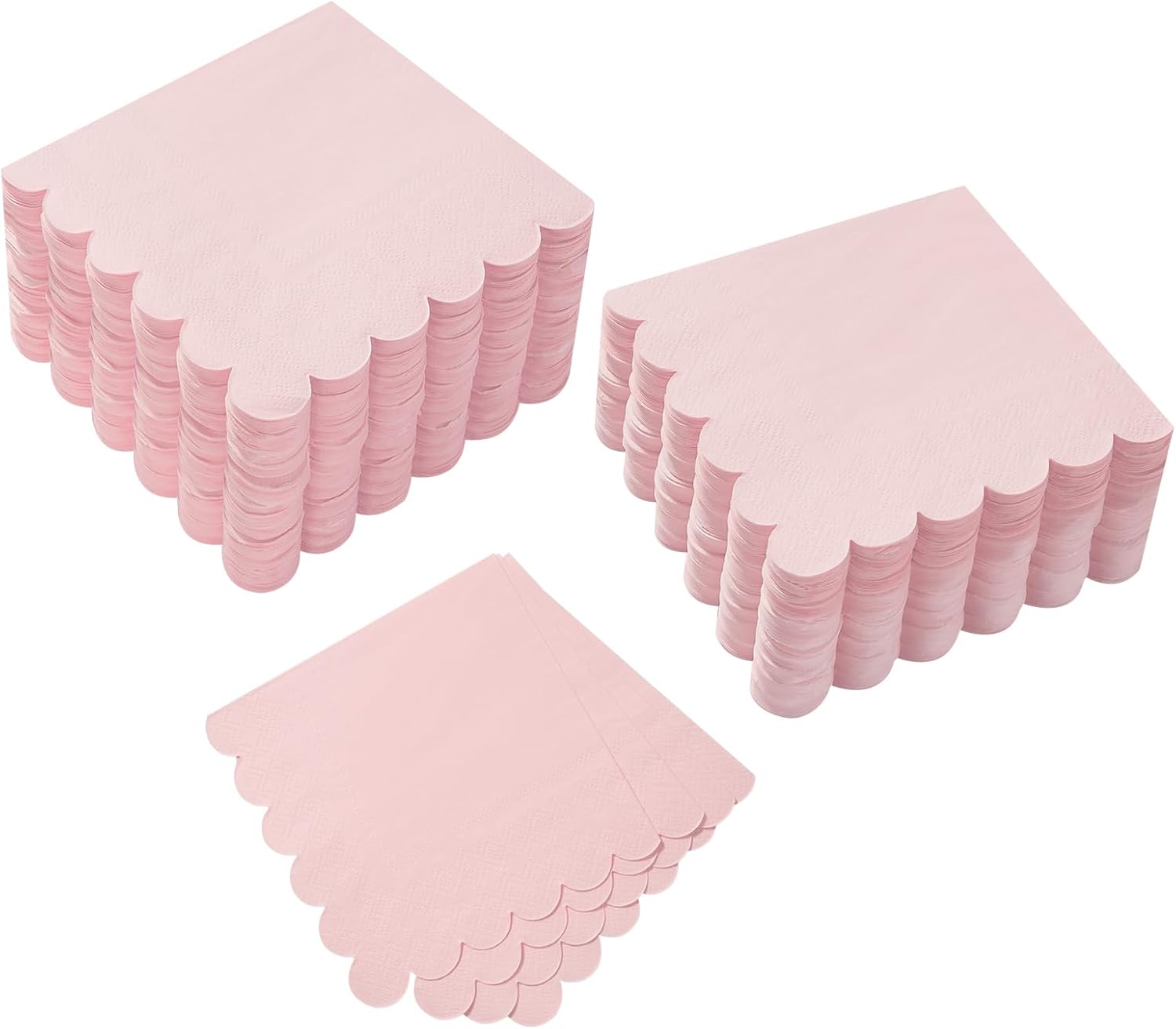 100 Pack Cocktail Napkin 2-Ply Scalloped Edged Dessert Napkins Folded 5 x 5 Inches Disposable Napkins for Dinner Wedding Birthday Party Bridal Anniversary Recepti Event Pink