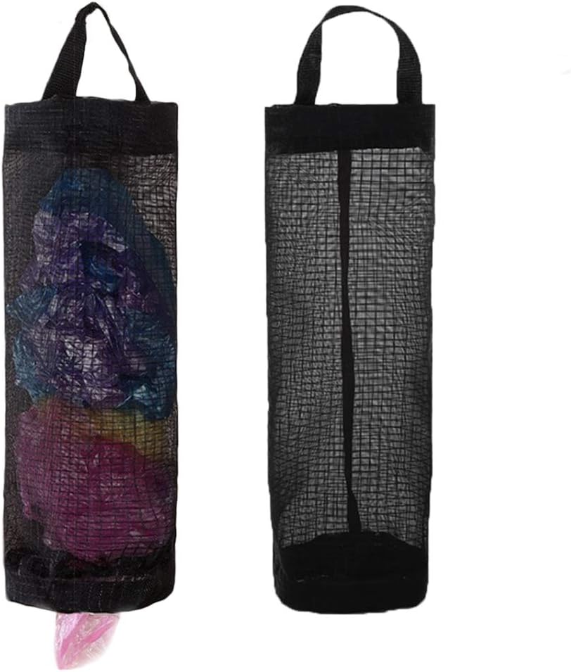 Plastic Bag Holder, Grocery Bag Holder Mesh Hanging Storage Bag Dispenser Black 2 Packs