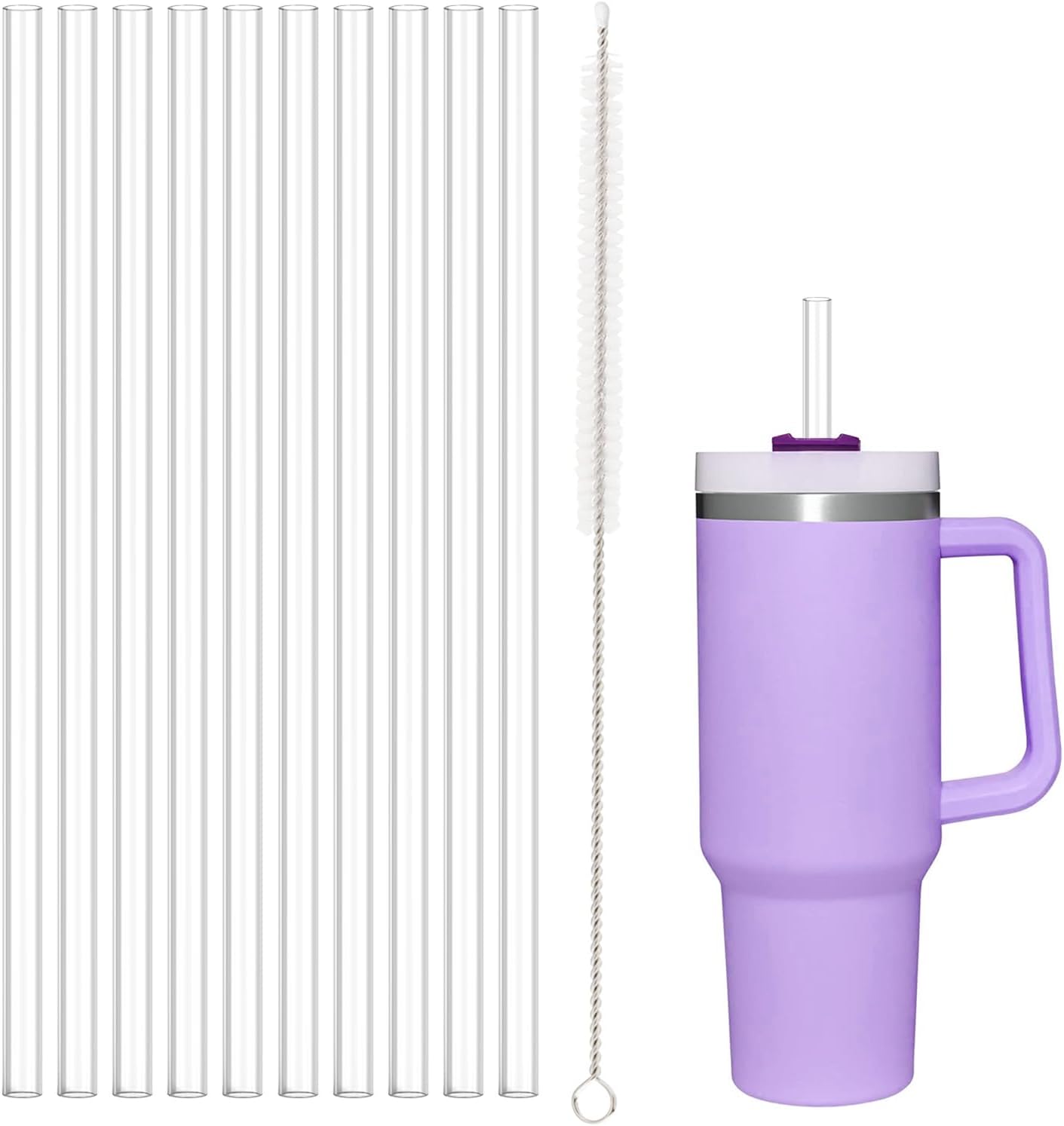 10 Pcs Replacement Straw for Stanley Cup 40 oz 30 oz 64 oz Tumbler, Dishwasher Safe Clear Reusable lg Straws with Cleaning Brush for Stanley Adventure Tumbler Accessories