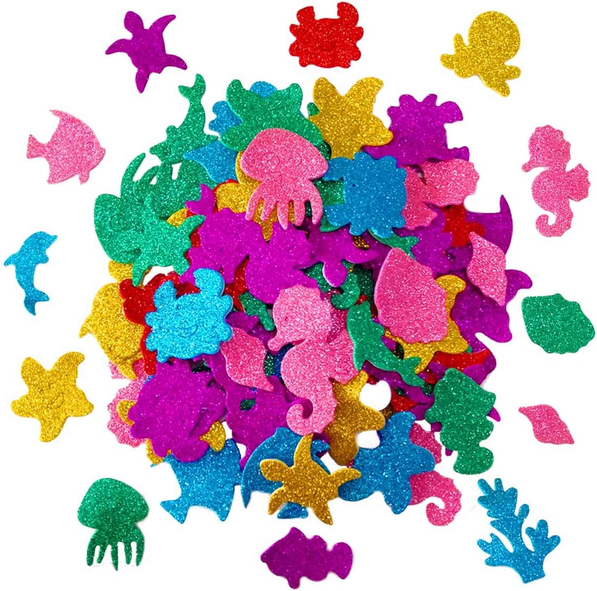 Petluno Glitter Colorful Sea Animals Shapes Foam Stickers Self Adhesive Craft Supplies for Greeting Cards DIY Scrapbooking Wall Art Decor Home Decoration Random Colors
