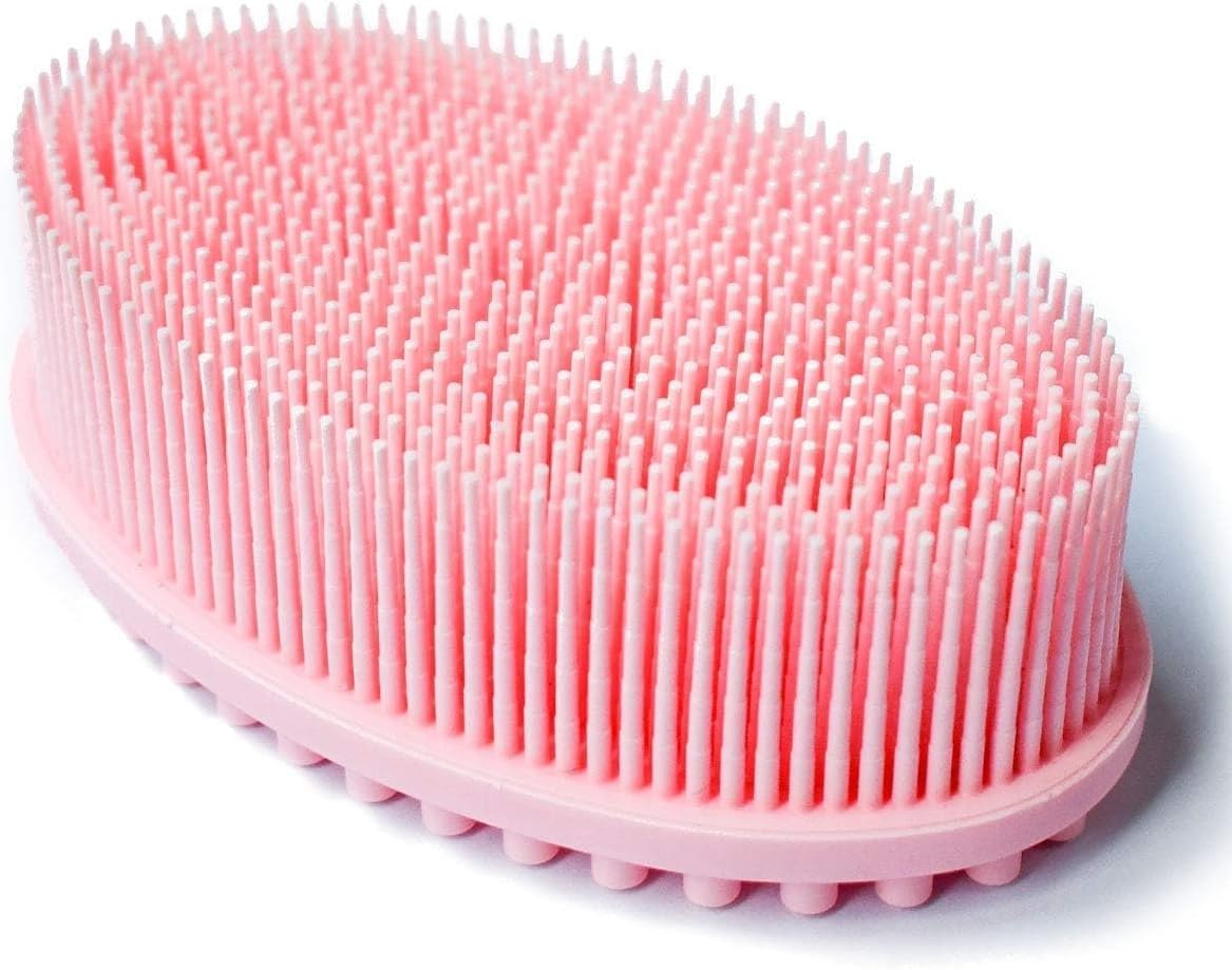 Exfoliating Silicone Body Scrubber Bath Brush Glowing Skin Shower Loofah for Gentle Long Lasting Lathers Well & More Hygienic Than Traditional Pink