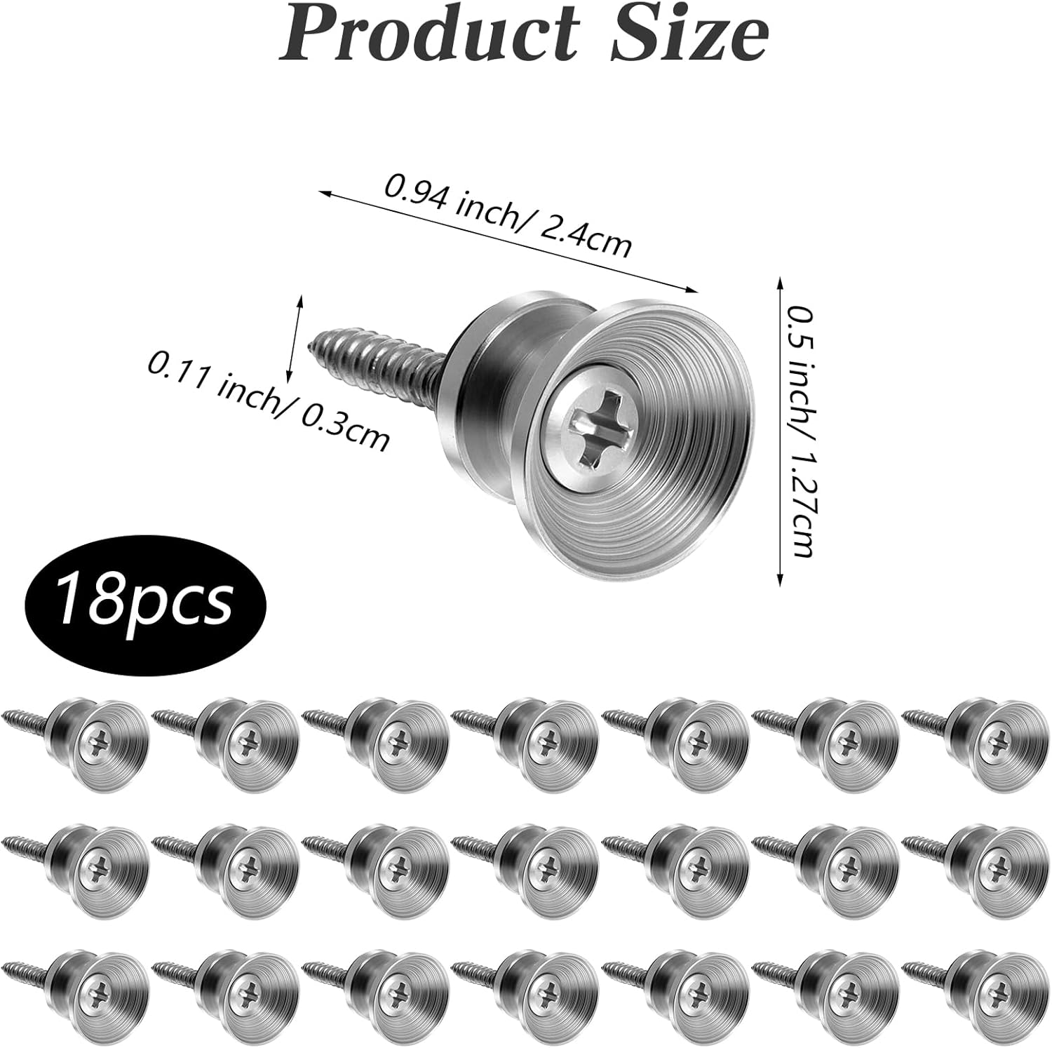 Xindojuz 18 PCS Guitar Strap Button, Metal Guitar Strap Peg Buttons Locks End Pins with Mounting Screws, Anti Slipping Music Parts for Acoustic Classical Electric Guitars Bass Ukulele Silver