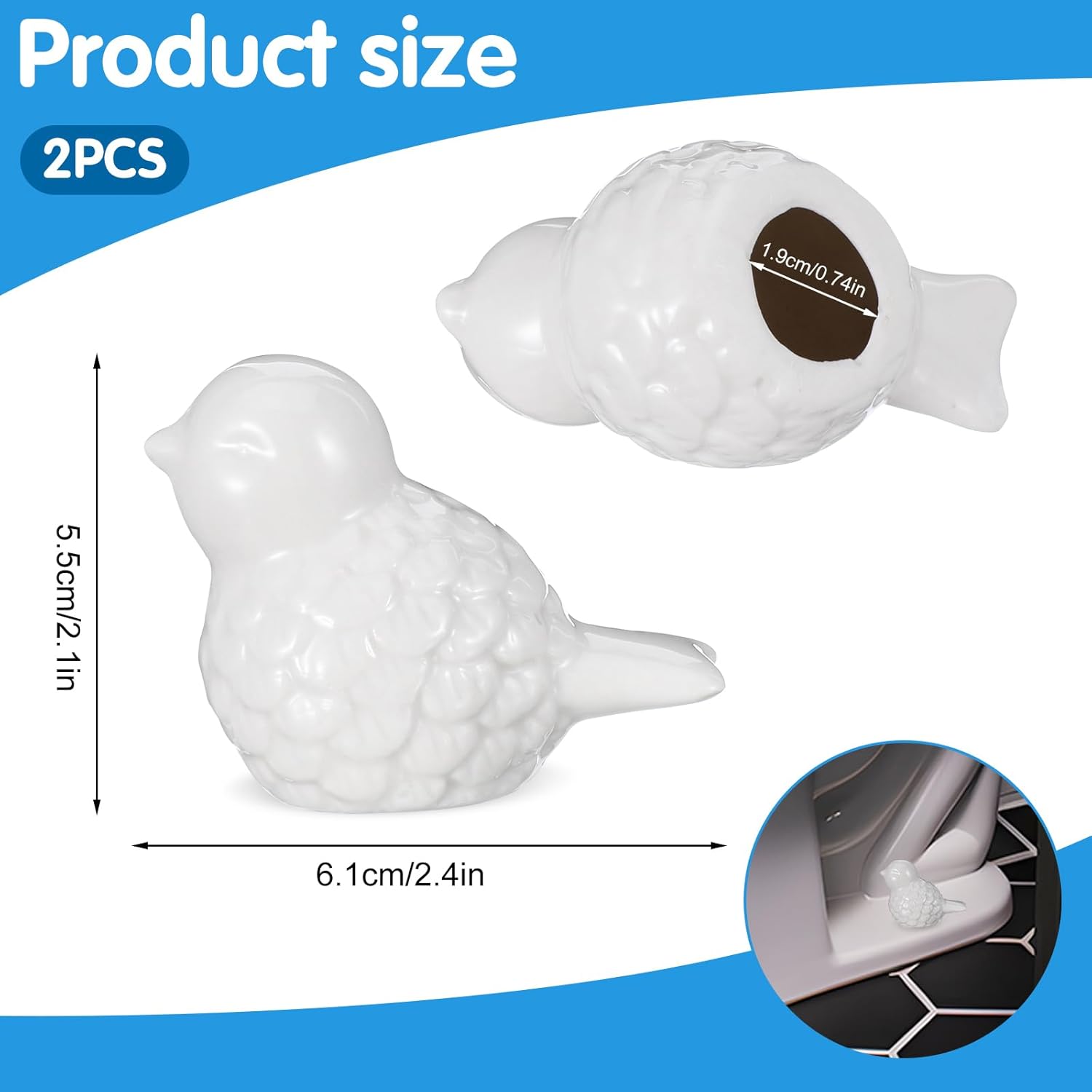 2 PCS Toilet Bolt Caps Ceramic Birds Decorative Toilet Caps for Bottom of Toilets Cute Bird Covers Bolts White Small Bird Knob Cover for Bottom of Toilets Easy Installation Set for Bathroom Decor