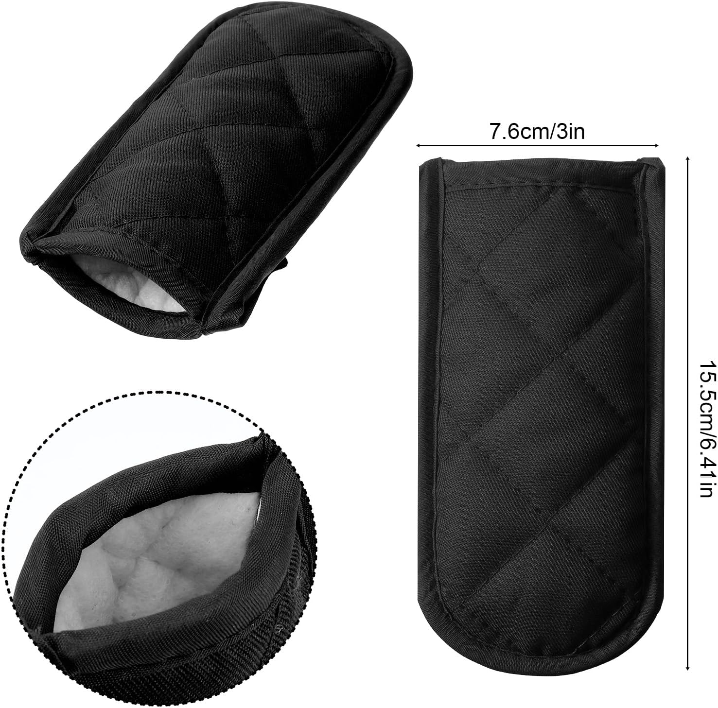 Xindojuz 4 PCS Cast Iron Skillet Handle Covers, Pan Pot Handle Holders Heat Resistant Non-Slip Cotton Cast Iron Handles Sleeves Mitt Protector for Kitchen, BBQ and Baking Cookware Black