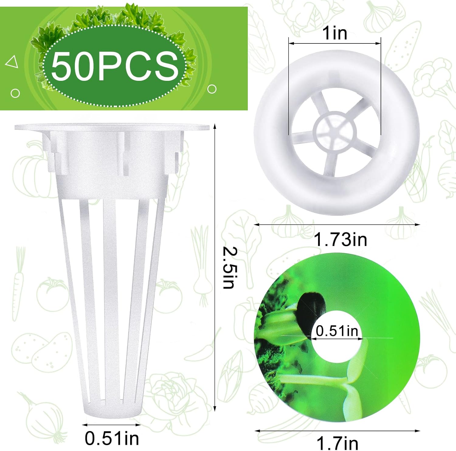 Cunhill 100 Pcs Hydroponic Growing Kit Include 50 Pcs Plant Replacement Basket Containers and 50 Pcs Seed Pot Label Compatible with Hydroponic Growing System 0.5 Inch,White