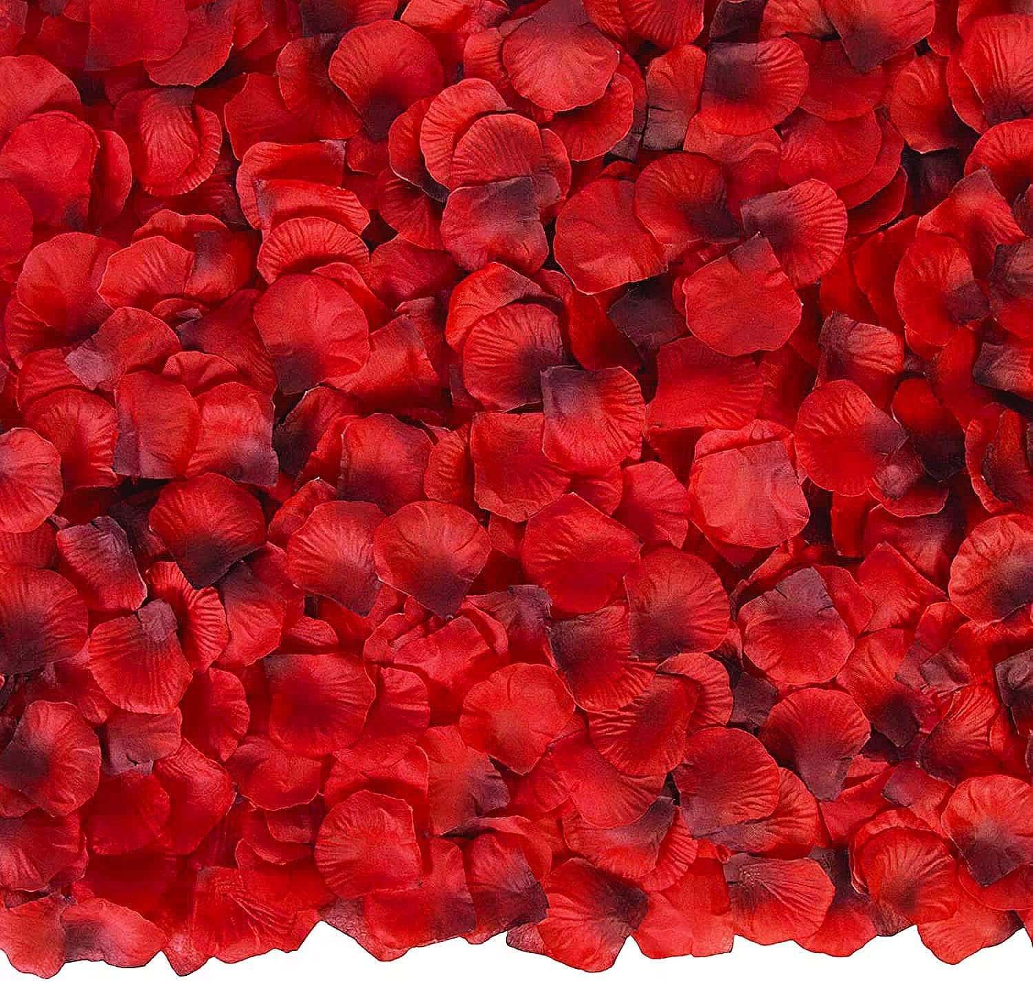 3200 Pcs Artificial Rose Petals for Romantic Night, Fake Rose Flower Petals for Wedding, Party, Valentines Day Decorations for The Home Dark Red
