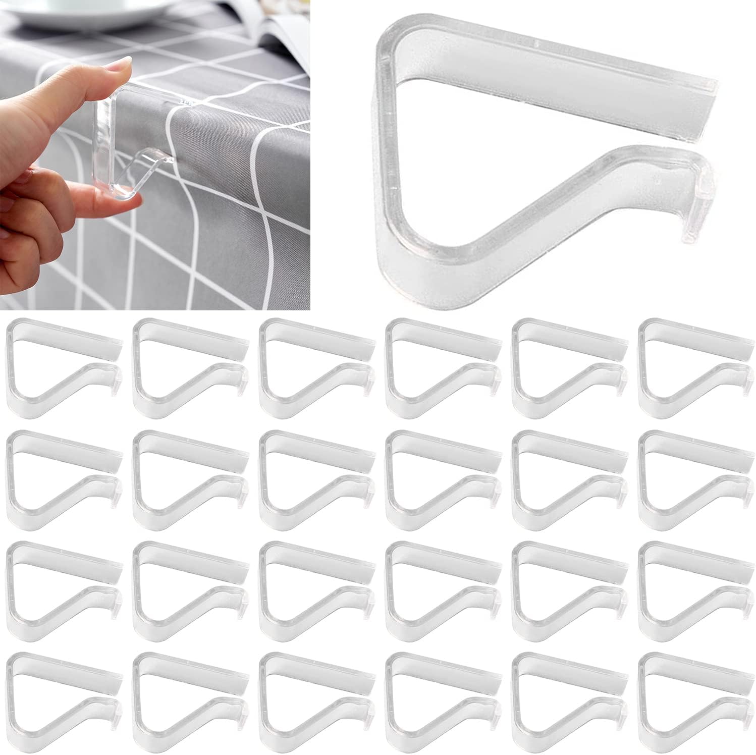 24 Pieces Transparent Clear Tablecloth Clips, Plastic Table Cloth Clips,Windproof Table Cover Holder Clamps,Table Cloth Holder for Christmas Home Wedding Party Indoor Outdoor Camping Picnic Large