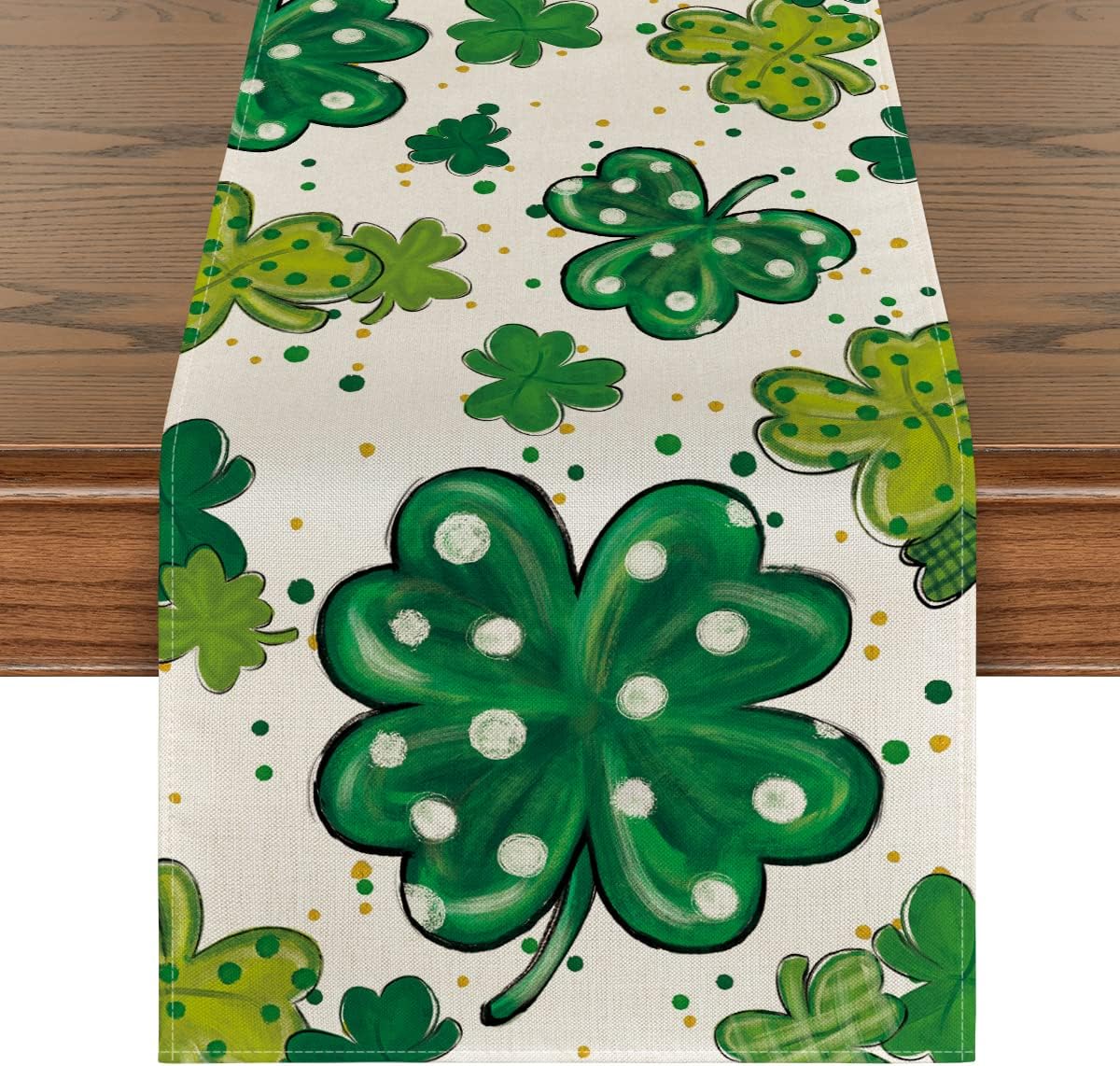 Watercolor Shamrock St. Patrick's Day Table Runner, Seasonal Spring Holiday Kitchen Dining Table Decoration for Indoor Outdoor Home Party Decor 13 x 72 Inch