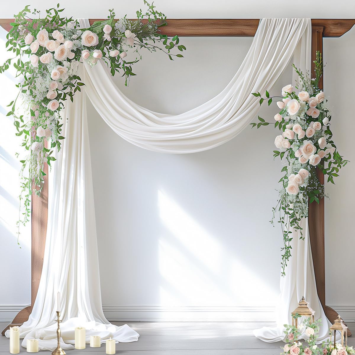 Wedding Arch Draping Fabric 1 Panel 29" x 19Ft Ivory Sheer Chiffon Curtain Drapes 6 Yards for Wedding Ceremony Birthday Party Decoration