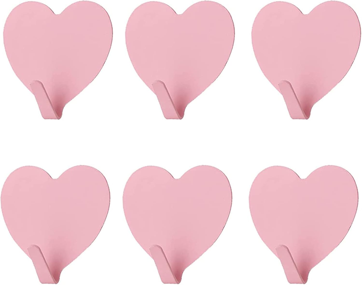 6 Pack Heart Shaped Decorative Wall Hooks, Stainless Steel Strong Adhesive Wall Hook for Home Kitchen Bathroom Office Light Pink