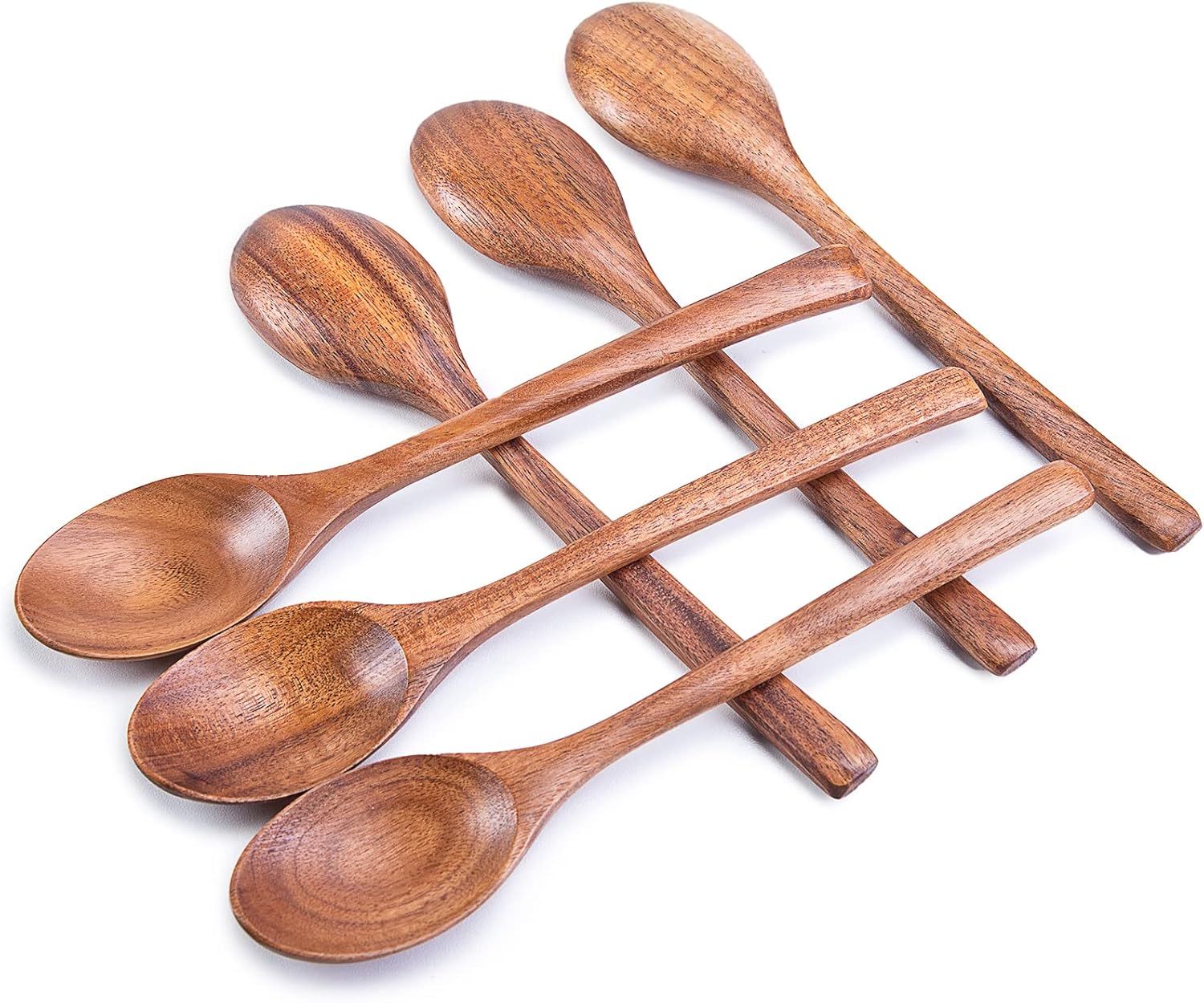 Wooden Spoons for Eating, 8.2 Inch Wood Mixing Soup Spoon with Long Handle for Korean Food Daily Meal Stirring Sauce Coffee, 6PCS