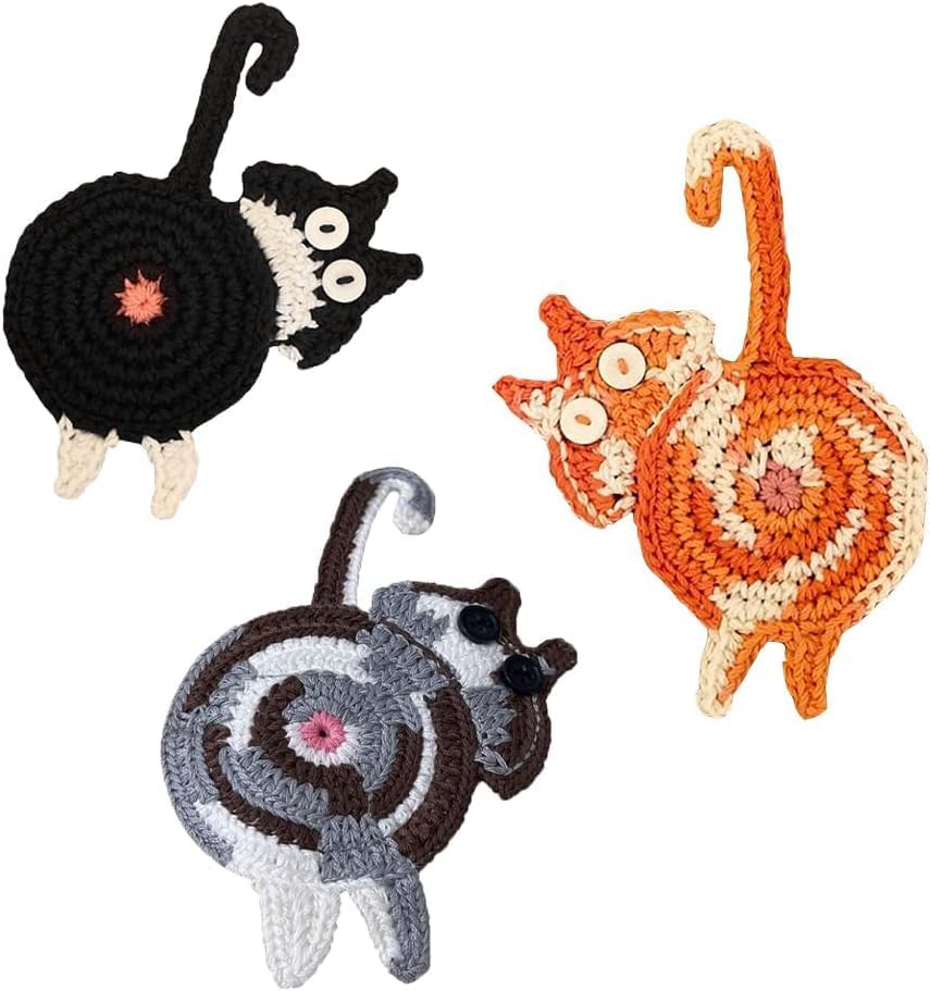 Drink Coaster | Cat Gifts for Cat Lovers,Fun Woven Coasters,Cute Coffee Coaster for Home Decor Tabletop Protection Suitable for Kinds Cups 3PC