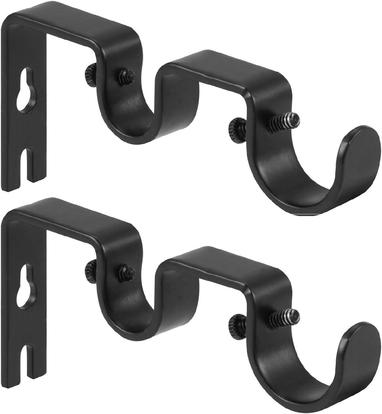 Heavy Duty Double Curtain Rod Brackets, 1" & 5/8" Inch Rod Holders Set of 2, Black