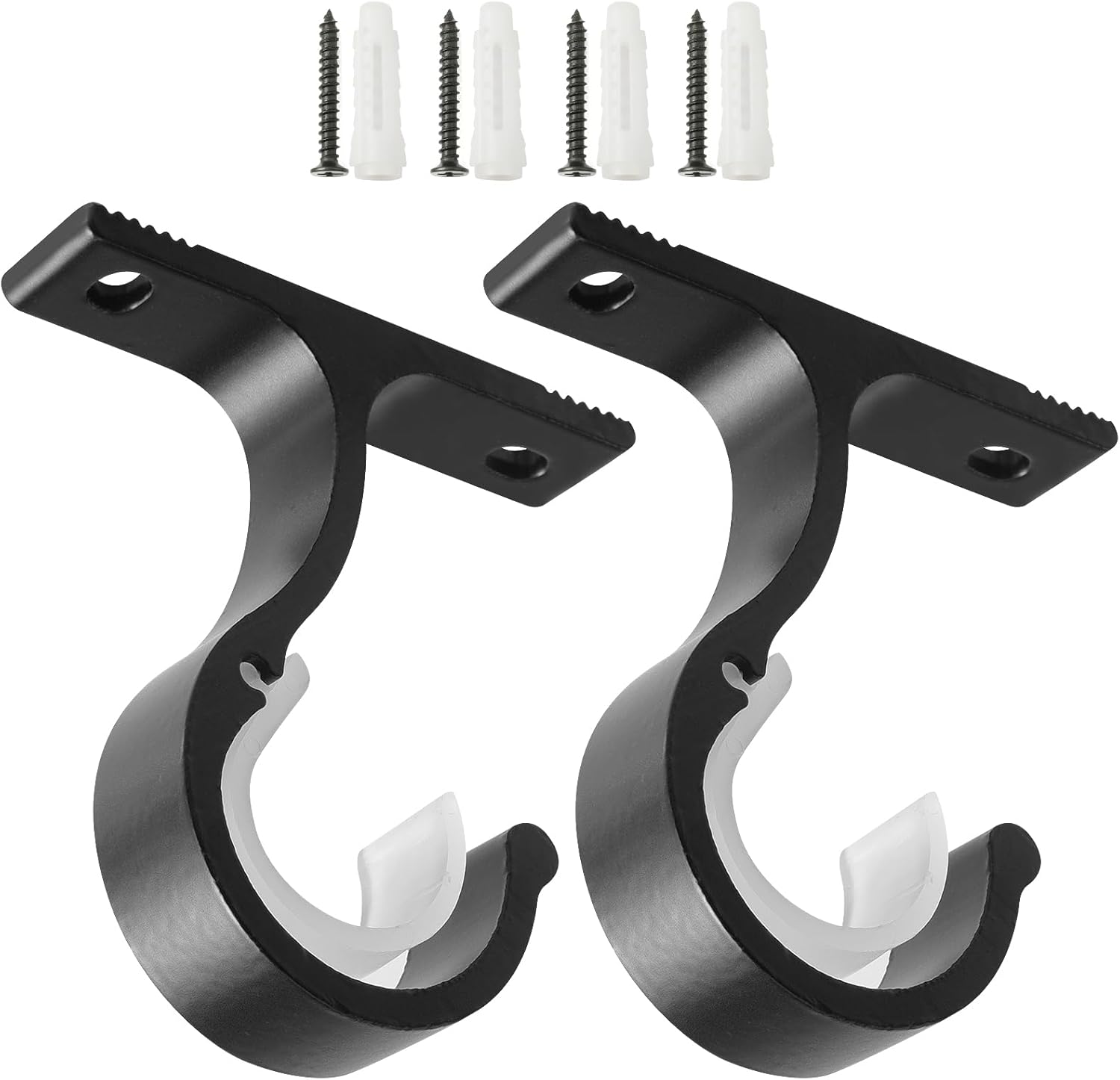 Ceiling Mount & Wall Installation Curtain Rod Brackets Holders for 1 Inch Rod, Black Set of 2, Black