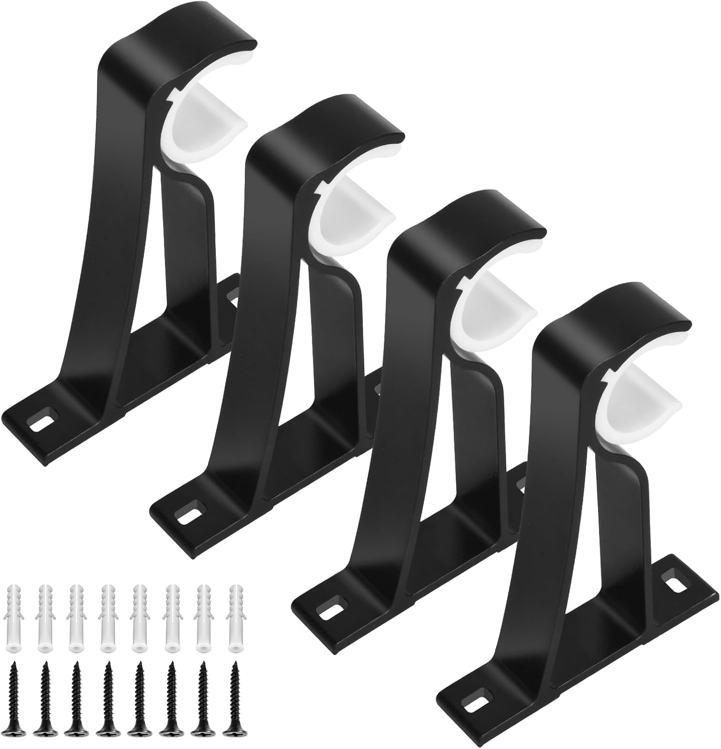 Curtain Rod Bracket, 4 Pack Heavy Duty Rods Holders Black Curtain Rod Hooks Brackets for Wall Single Drapery Rods Hangers Support Fit for 1 Inch Drape Pole