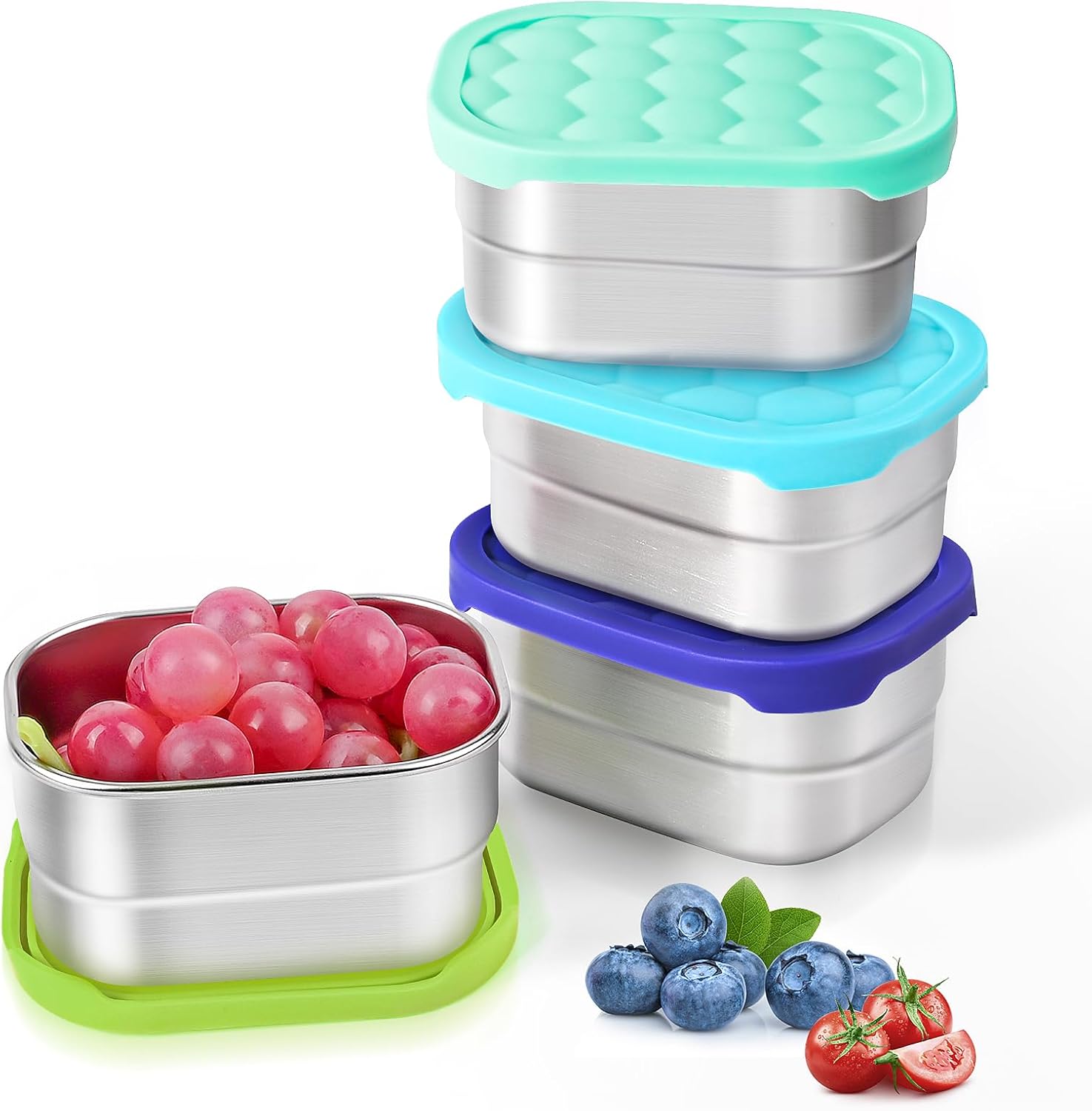 4Pack 8oz Small 1 CUP Stainless Steel Snack Containers for Kids | Reusable Easy Open Toddler Snack Containers with Silicone Lids | Stackable Toddler Lunch Box for Daycare, School and Travel
