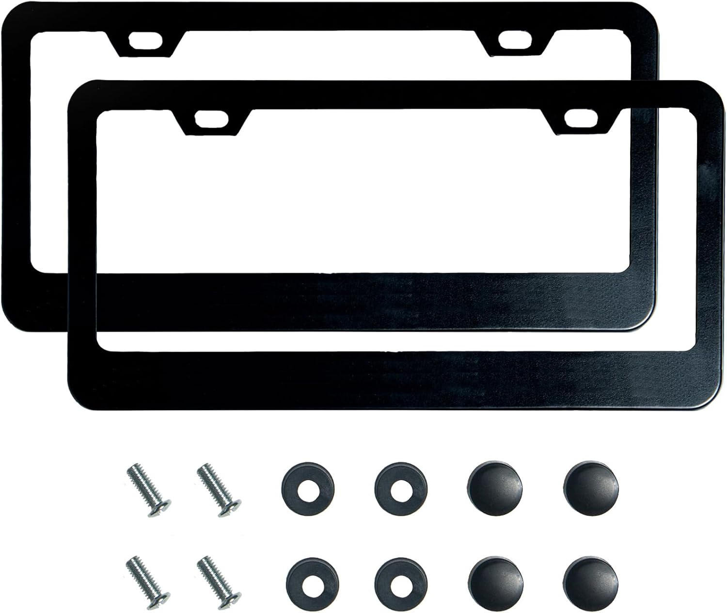 2PCS Matte Black License Plate Frames, 2 Holes Solid Rust-Proof Stainless Steel License Plate Holder, Universal Car License Plate Cover for Women and Man with Screws Accessories