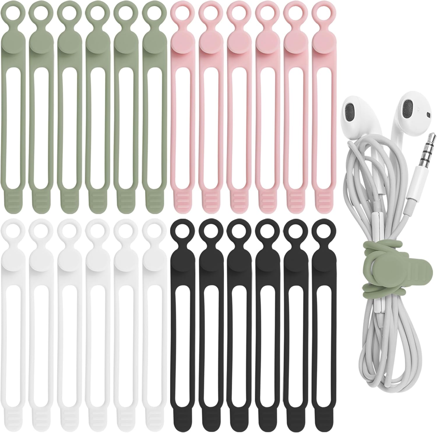 Silicone Cable Straps Wire Organizer for Earphone, Phone Charger, Mouse, Audio, Computer, Reusable Cable Ties Cord Organizer in Home, Office, Kitchen Multicolor B, 4.2 Inch