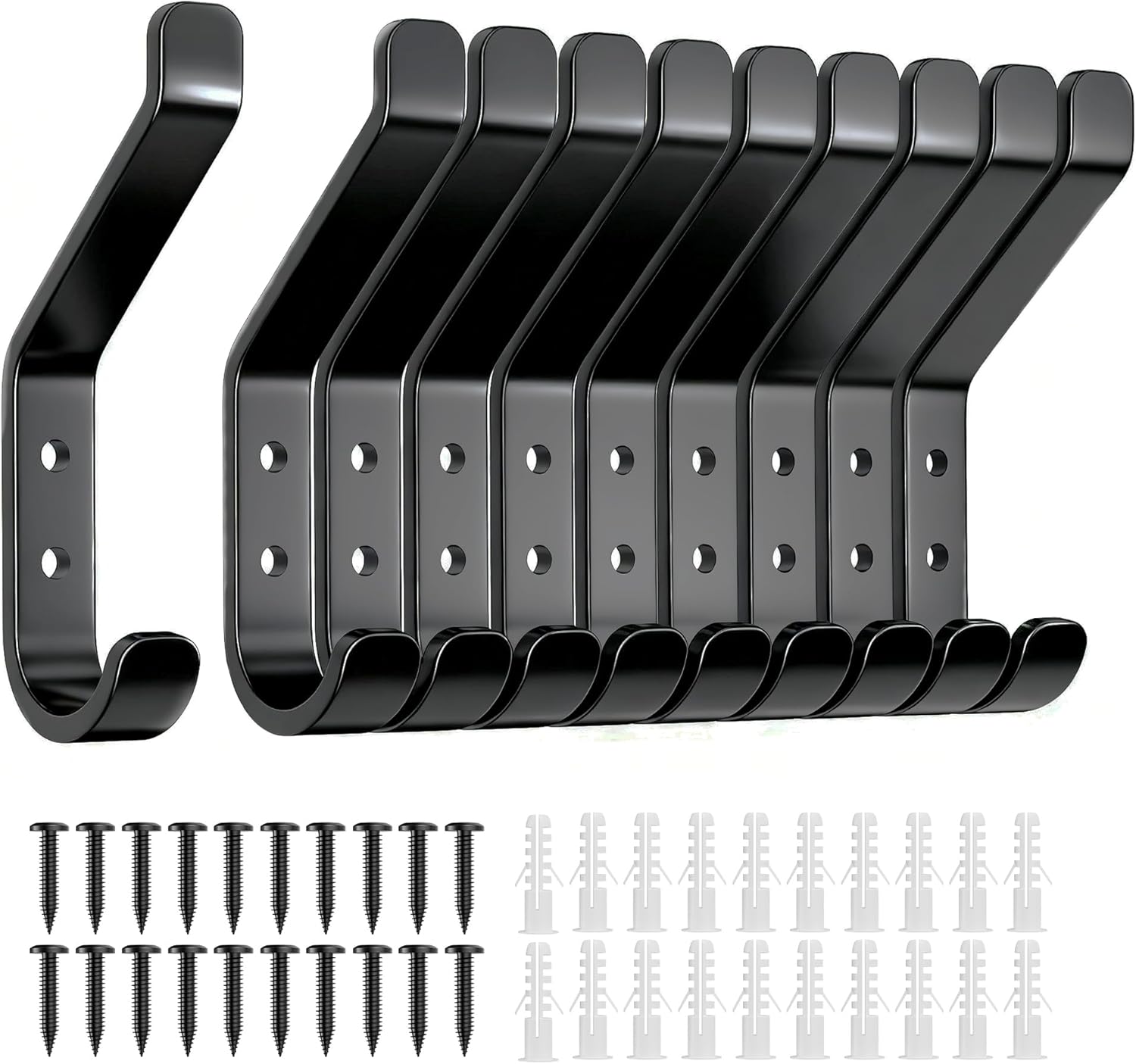 10-Pack Coat Hook for Hanging, 10KG Max , Stainless Wall Hooks for Towel, Hat, Backpack, Key, Clothes, Wall Mounted Coat Hanger for Closet, Black 10 CM