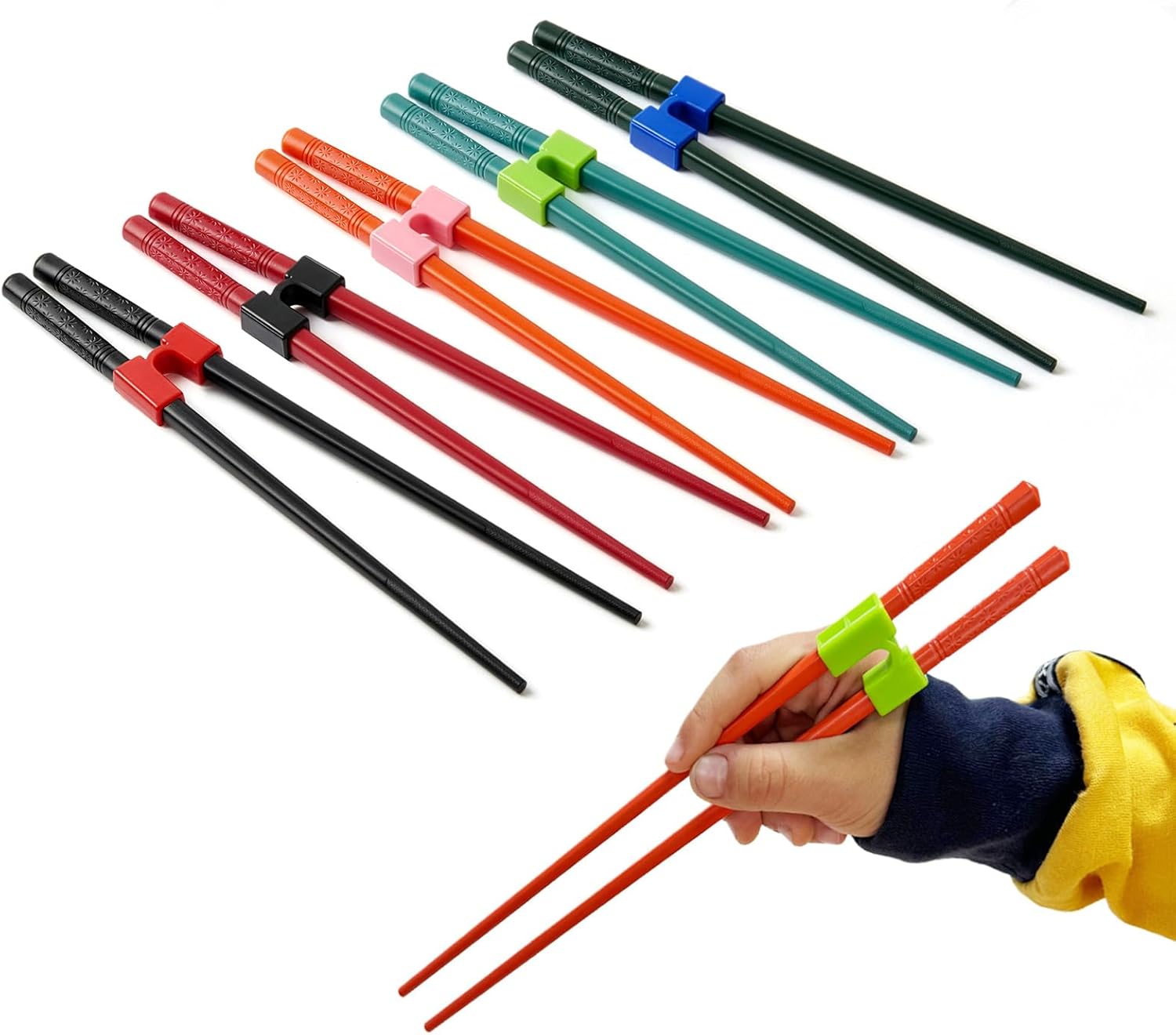 5 Pairs Reusable Training Chopsticks, 9.45 Inch Dishwasher Safe Fiberglass Japanese Training Chopsticks for Beginner, Non-Slip, Easy to Use colorful