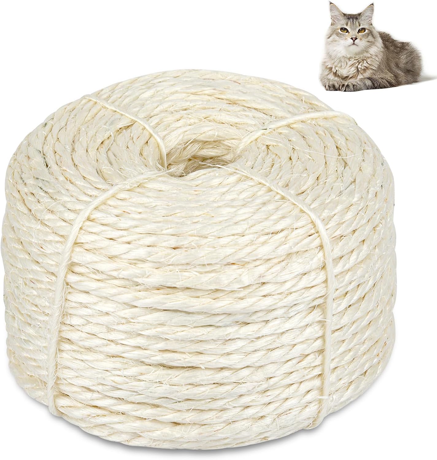 164 Feet Sisal Rope for Cat Scratching Post, 1/6 Inch Natural Cat Tree Rope, DIY Hemp Twine Rope for Repairing, Recovering Scratch Post Cats Tree Tower Replacement White